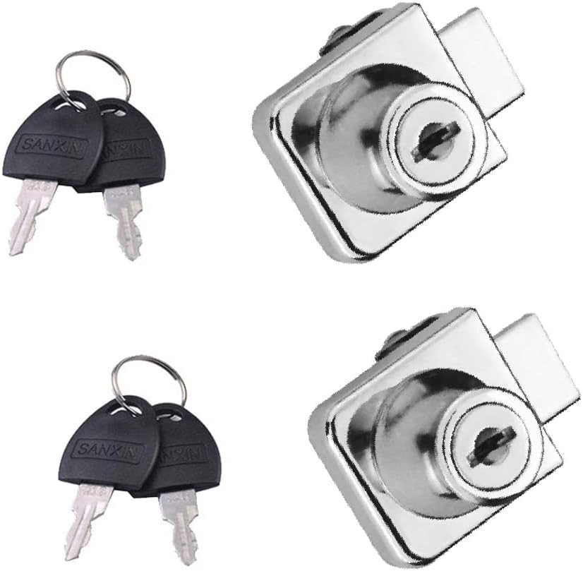 Glass Cabinet Door Locks, 2 Pcs Single Open Zinc Alloy Security Showcase Display Cabinet Door Locks with Keys for 5-8Mm Glass Door (One for All) image number 5