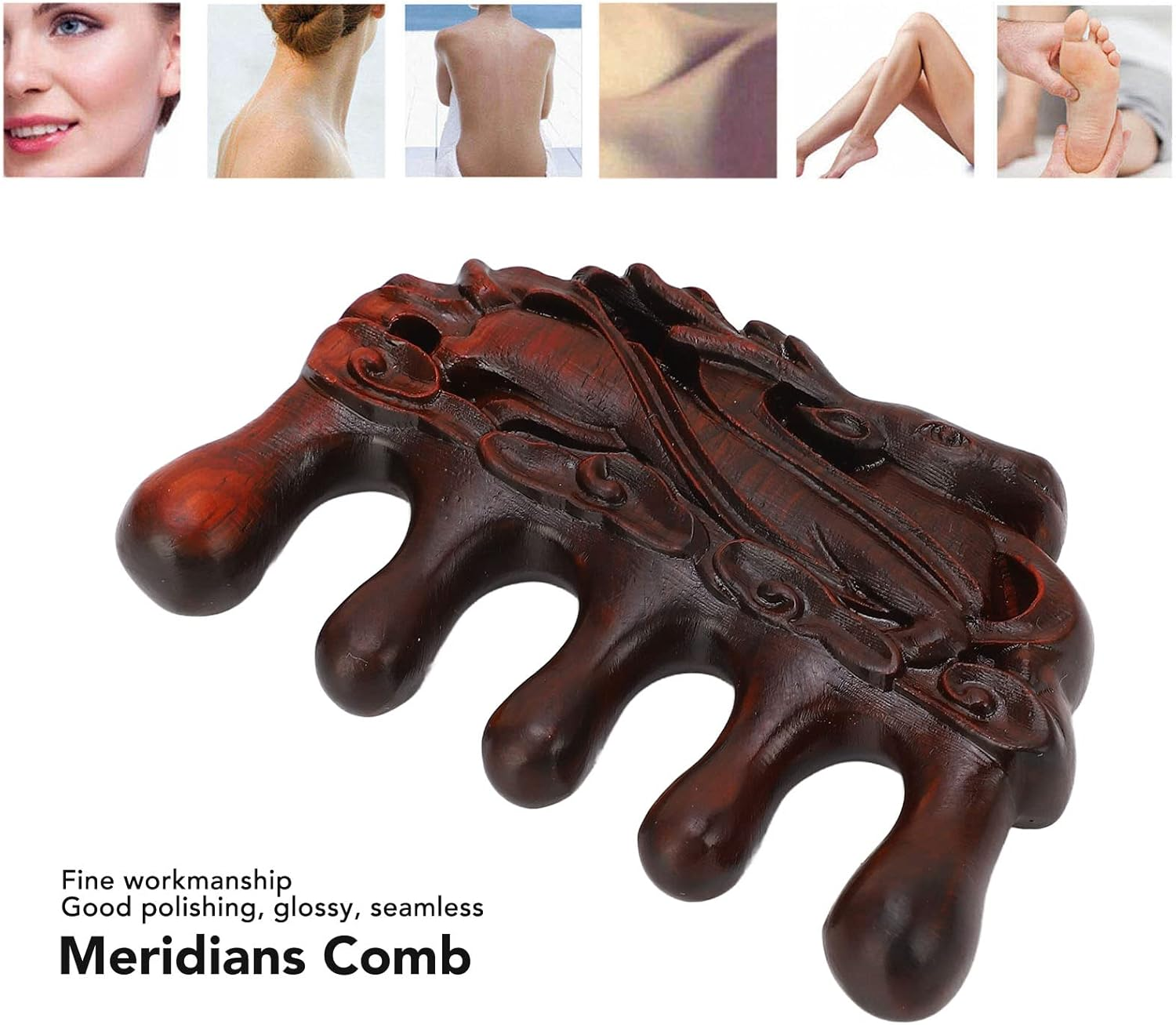 Meridians Comb Static 5 Teeth Head Scalp Wood Massage Comb image number 3