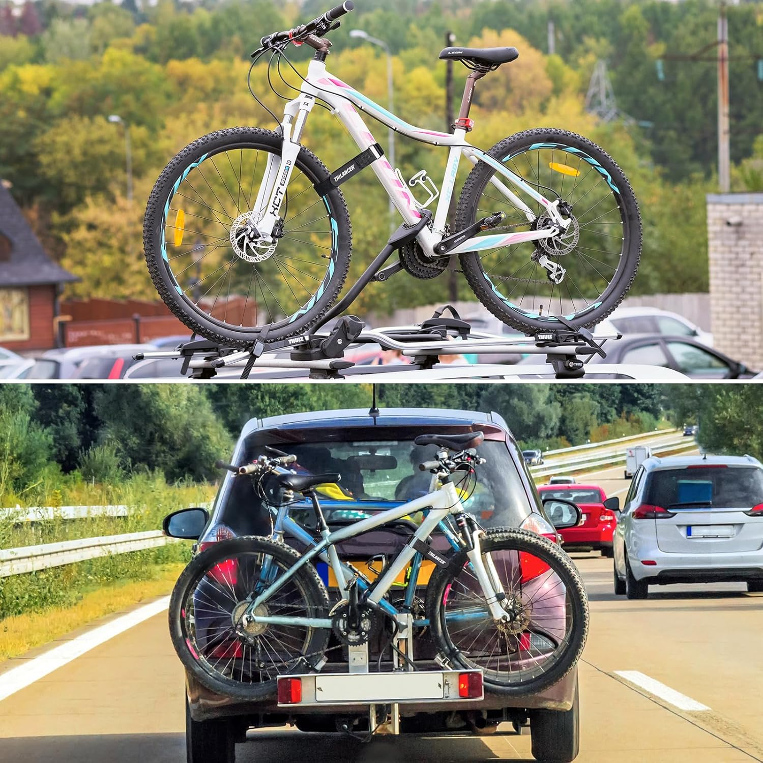 Bike Rack Straps, 4-Pack Trilancer Adjustable Bike Wheel Stabilizer Strap with Hook and Loop for Car and Wall Mount, for Transportation and Storage (65 Cm X 3.8 Cm)