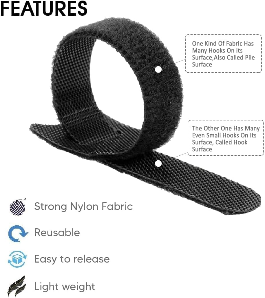 (100Pack- 8Inch) Longer Reusable Cable Ties|Cable Ties|Cable Management|Cable Tie|H HOME-MART Cable Straps Adjustable Tidy Wrap Hook and Loop Strong Fastening Organizer Cord/Cable Organiser image number 4