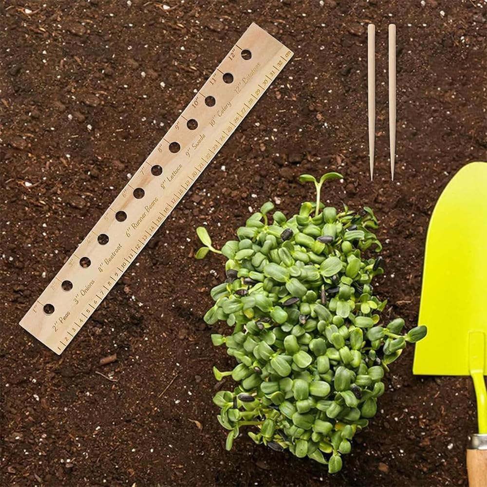 NYGHMY Wooden Planting Ruler and Dibber Set | Seed Spacing Tool for Raised Bed Gardening and Vegetable Gardens | 13 Inch Length, 1.8 Inch Width | Outdoor Garden Accessories image number 5
