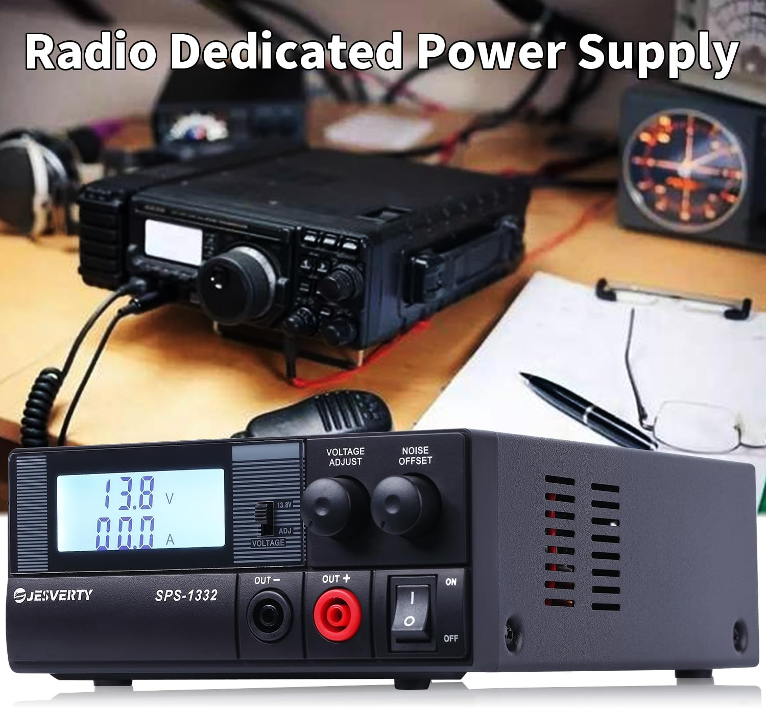 Universal Compact Bench Power Supply- 30 Amp Regulated Home Lab Benchtop Ac-To-Dc Converter 13.8 Volt/9-15Volt, Cooling Fan, Screw Type Terminals - Jesverty SPS-1332 image number 1