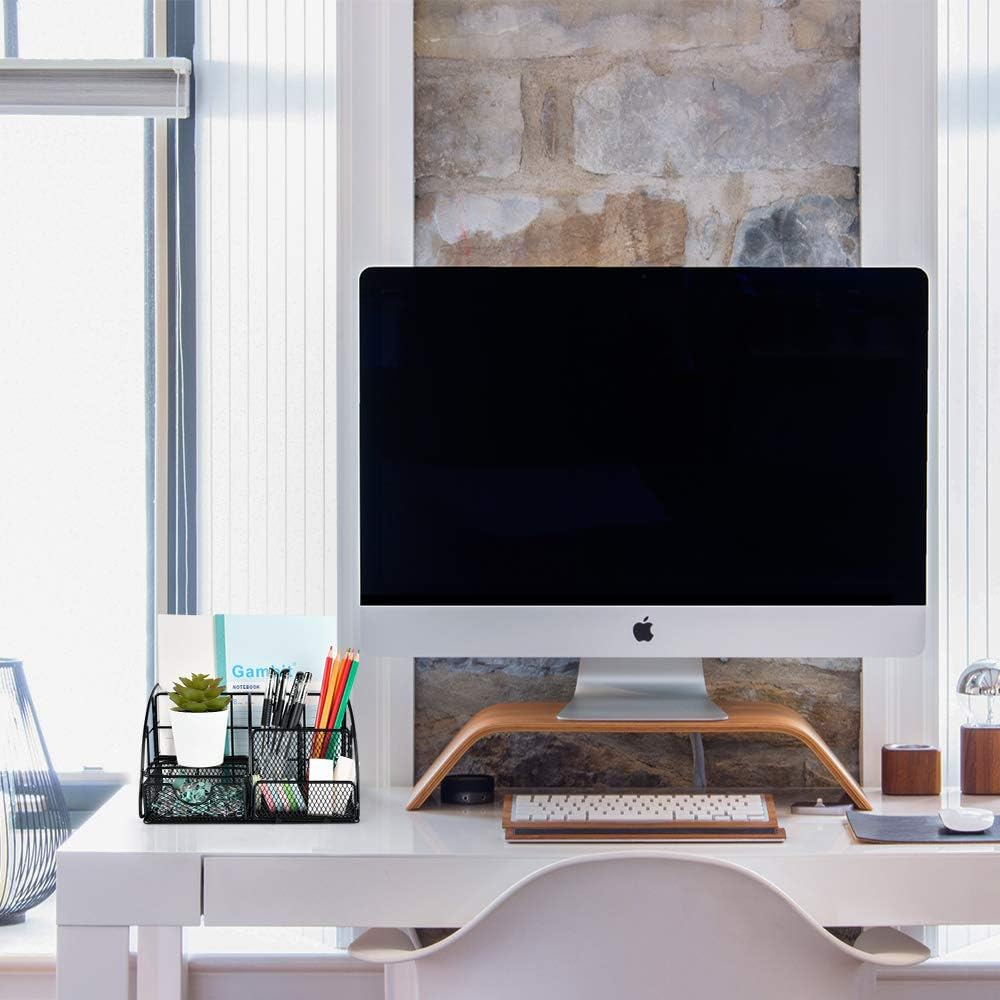 AUPSEN Desk Organizer, Mesh Office Supplies Desk Accessories, Features 5 Compartments + 1 Mini Sliding Drawer(Black) - Rose Gold image number 7