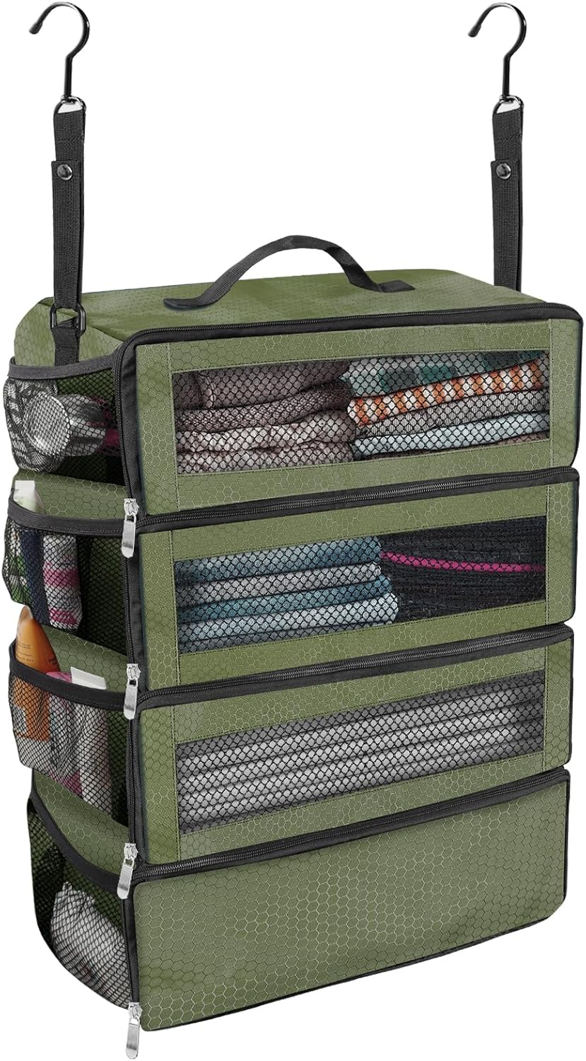 Suitcase Organizer, Travel Luggage Organizer Portable Hanging Travel Shelves Collapsible Hanging Packing Cubes for Carry on Suitcase, Black-M, Medium, Modern