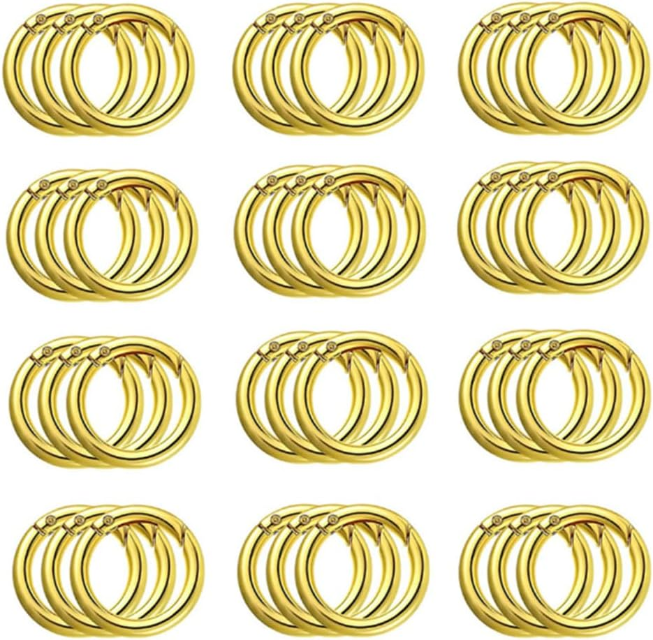 Wanfoou Pack of 40 Carabiner round 28 Mm, round Carabiner Hooks Metal Small Carabiner Hooks O-Ring Carabiner Gold Spring Split Rings for Keys, Bags, Handbag and DIY Crafts (Golden) image number 3