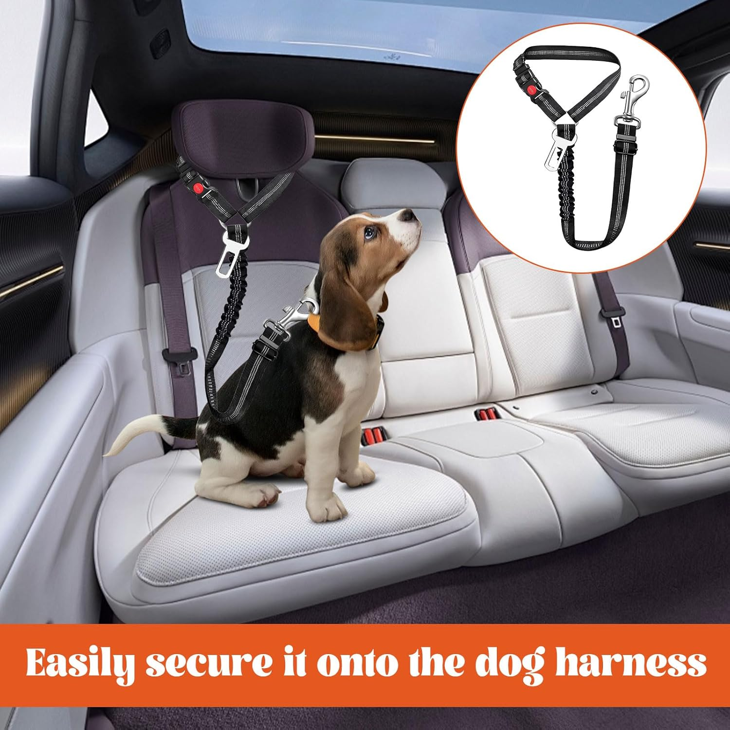 Dog Car Seat Belt, 1 Pcs Dog Seatbelt, 2 in 1 Dog Car Harness with Anti-Shock Restraints Clip, Adjustable Harness Belt with Anti-Shock Elastic Bungee Buffer for All Vehicles (Black) image number 3