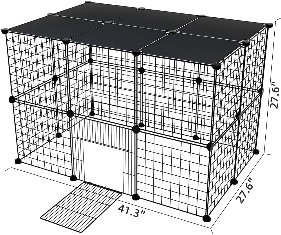 Ricjurzzty Cat Cage, DIY Small Animals Cage Portable Wire Fence with Black Resin Panels for Small Animals Puppies Kitties and Rabbits Yard Fence for Indoor/Outdoor - 41.3X27.6X27.6 Inches image number 4