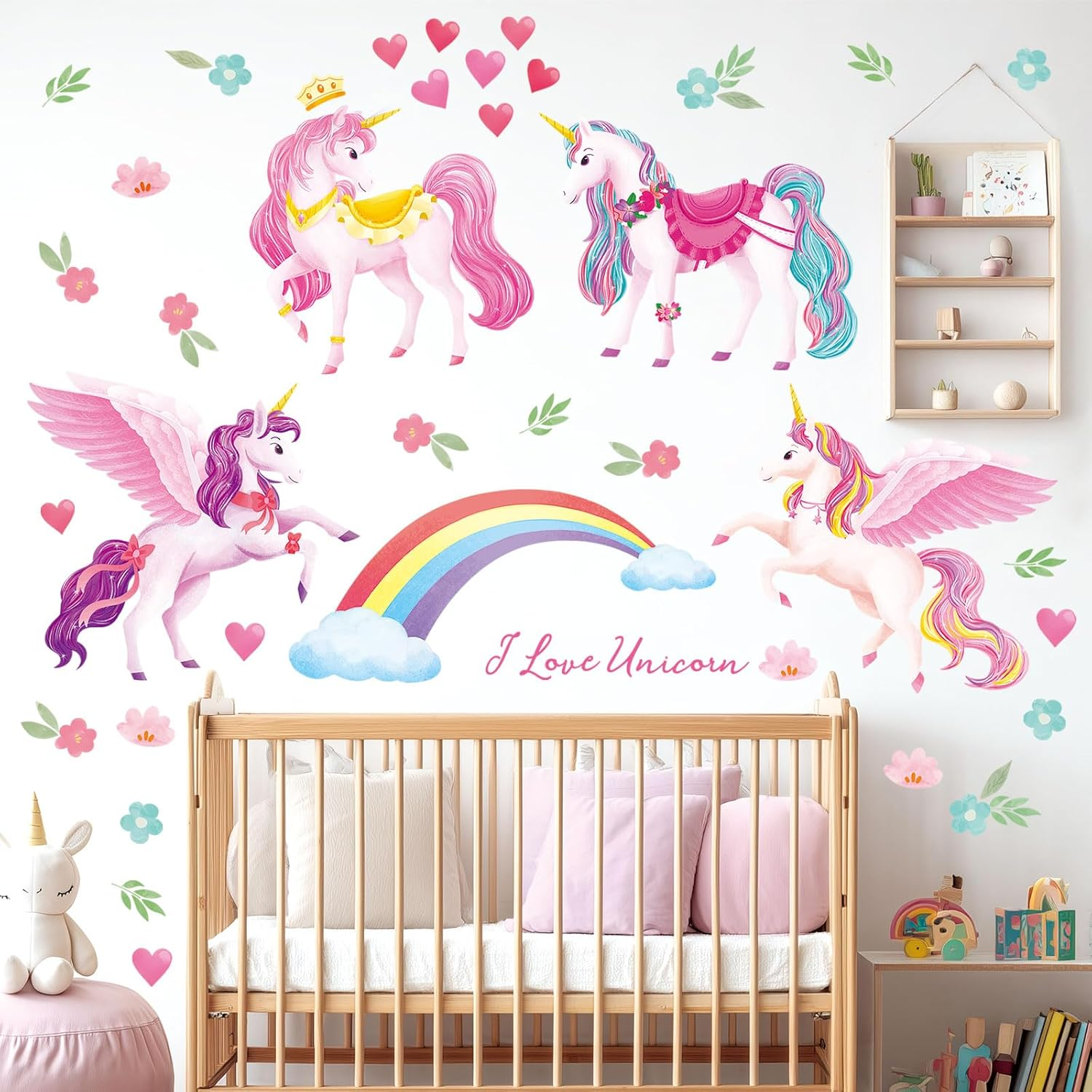 DECOWALL DS9-8072 Unicorns and Rainbow Wall Stickers Decals Kids Peel and Stick Removable Nursery D&eacute;cor Girls Boys Bedroom Room Rainbow Art Stars Birthday Baby Home Party Decorations Living Playroom image number 6