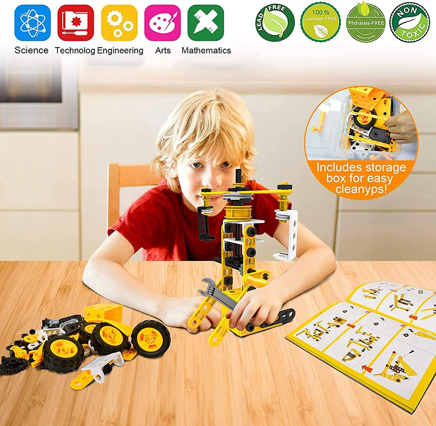 Techshining 8 in 1 Toy Trucks for Kids Take Apart Toys Construction Vehicles STEM Educational Toys Building Blocks for Boys and Girls Christmas Birthday Gift