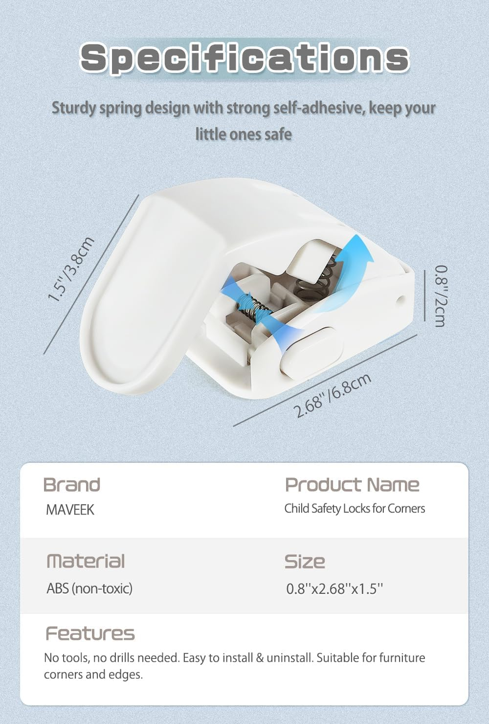 4 Pack Drawer Locks Baby Proofing, Child Proof Cabinet Locks for 0-12 Month Baby Safety Botton Lock for Drawers Side Furniture Latches Corner Edges (White) image number 3