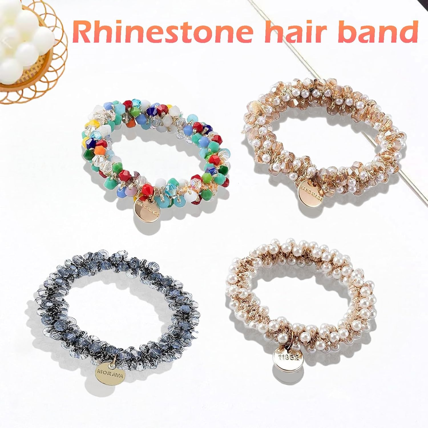 Zvorgath 4-Pack Pearl Hair Ties - Crystal Hair Scrunchies, Elegant Hair Accessories for Women, Fashionable Hair Bands for Daily Use or Special Events image number 3