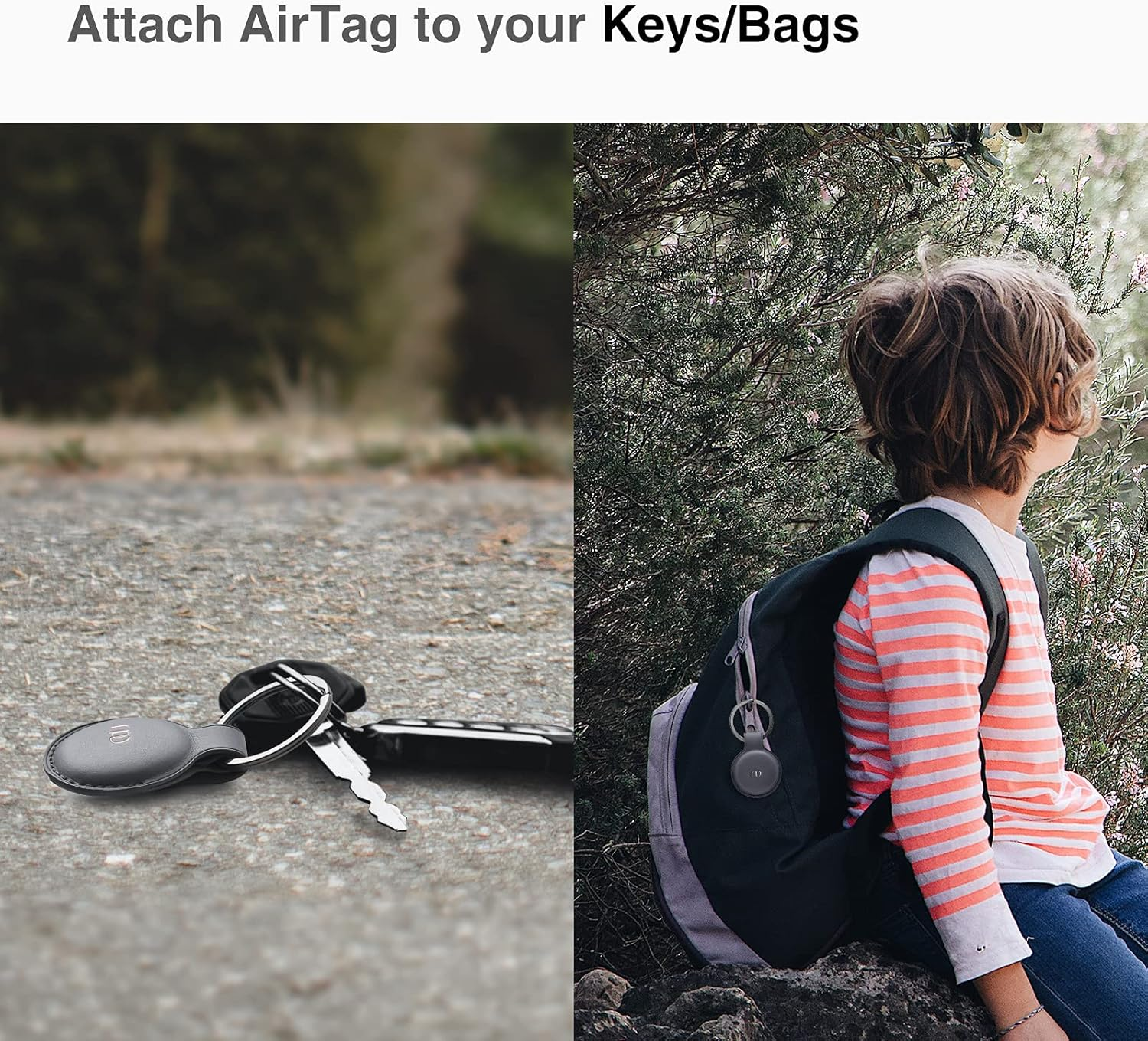 Nereides Leather Case for Airtag 2021, Protective Airtags Case Cover with Keychain Anti-Scratch Tracker Holder for Car Key/Pet/Cat/Dog (Grey) - Black image number 5