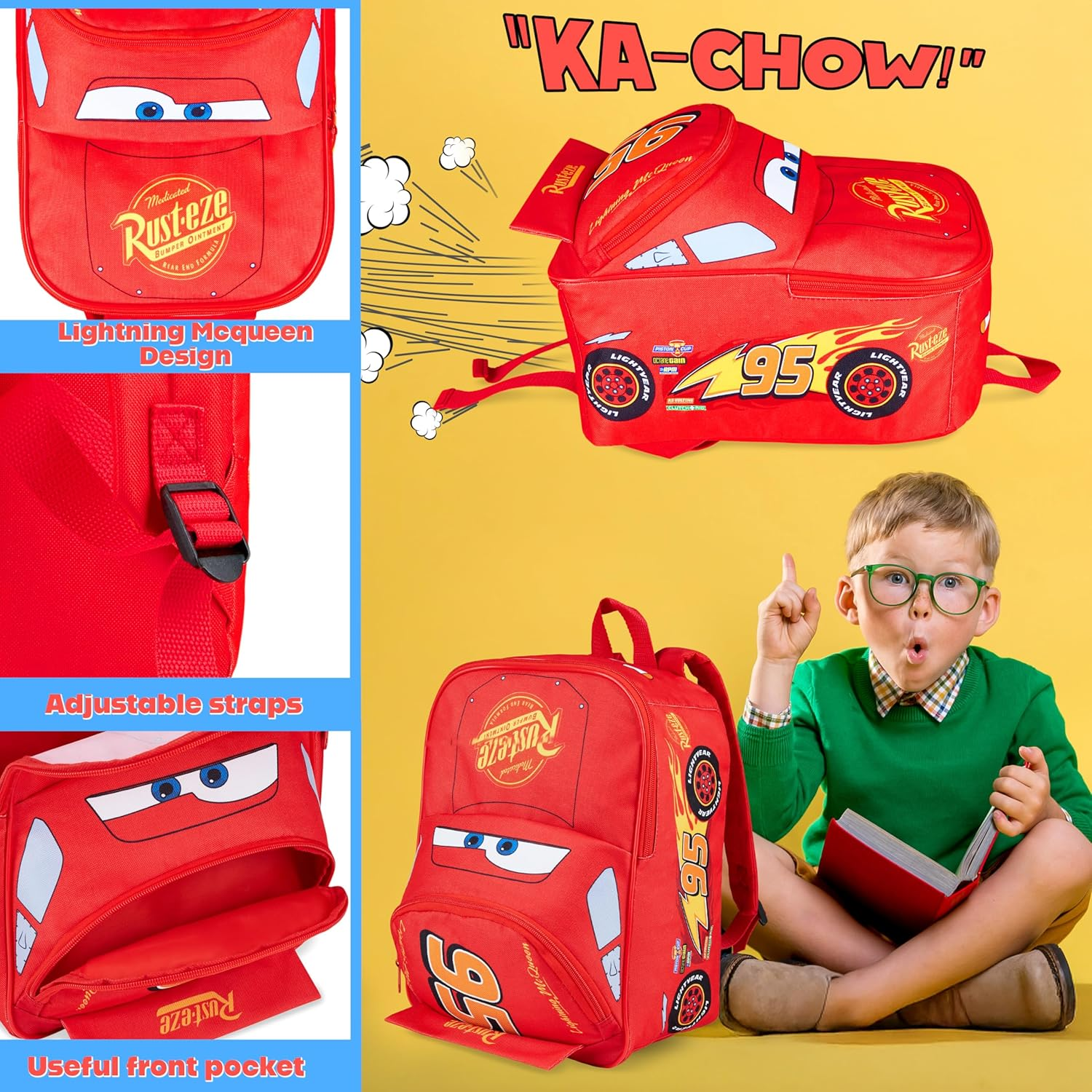 Disney Cars Backpack for Kids Rucksack for Nursery Preschool Lightweight Lightning Mcqueen Daypack Travel Days Out Sleepovers image number 2