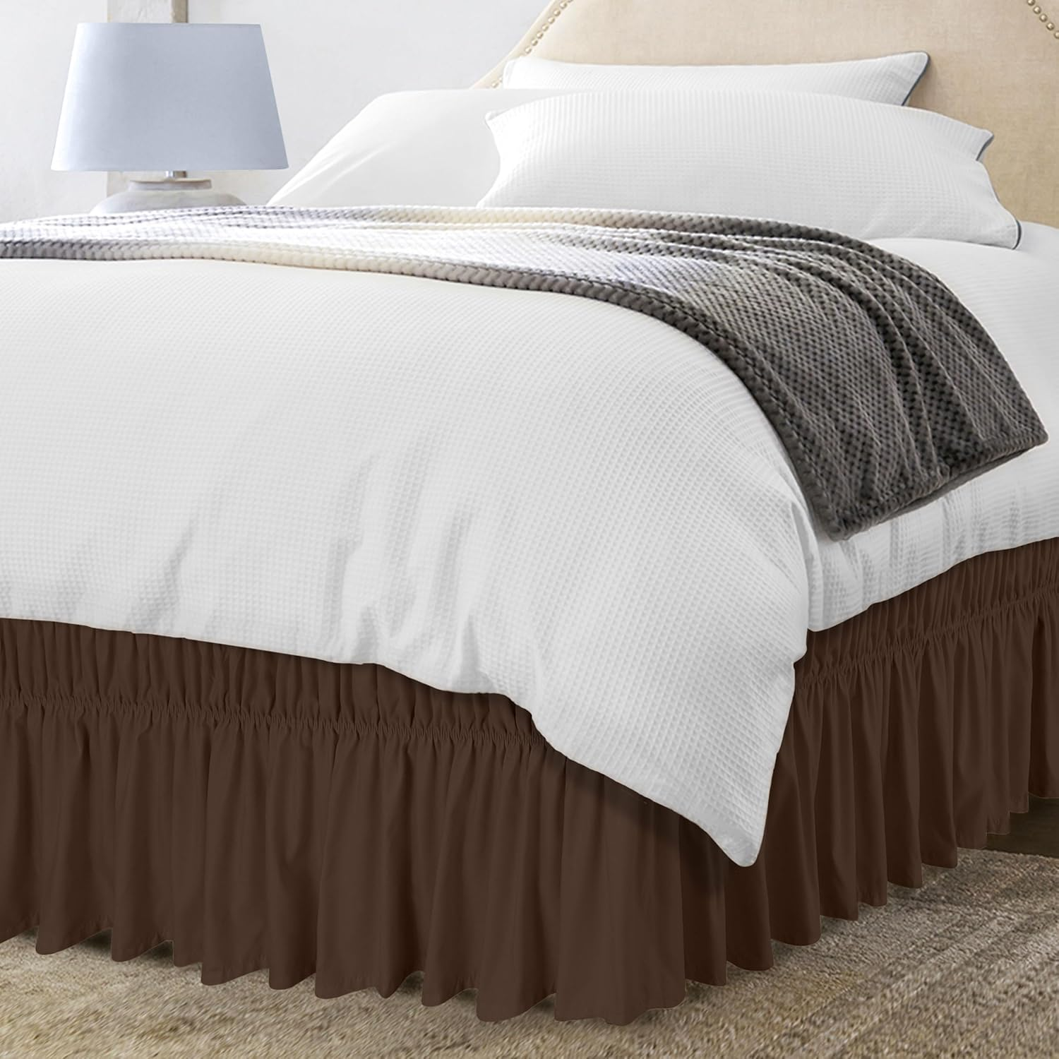Utopia Bedding Queen Elastic Bed Ruffle - Easy Wrap around Ruffle - Microfiber Bed Skirt with Adjustable Elastic Belt 16 Inch Tailored Drop - Hotel Quality Bedskirt, Fade Resistant (Queen, Beige)