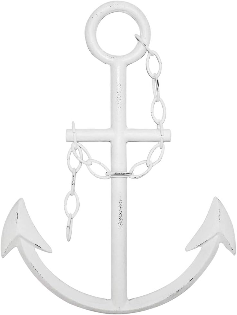 Large 16" Cast Iron Metal Anchor Wall Decor with Chain | Nautical Boat Anchor Farmhouse Home Beach Tropical Aquatic Ocean Lake House Decor (Rustic)