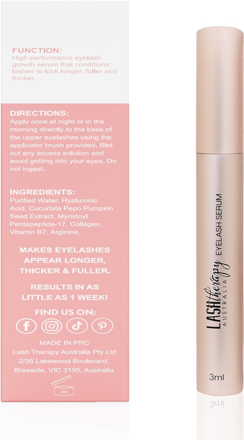 Lash Therapy Australia Eyelash Growth Serum Lash Enhancing, Boost and Grow Lashes Cruelty Free, 3Ml