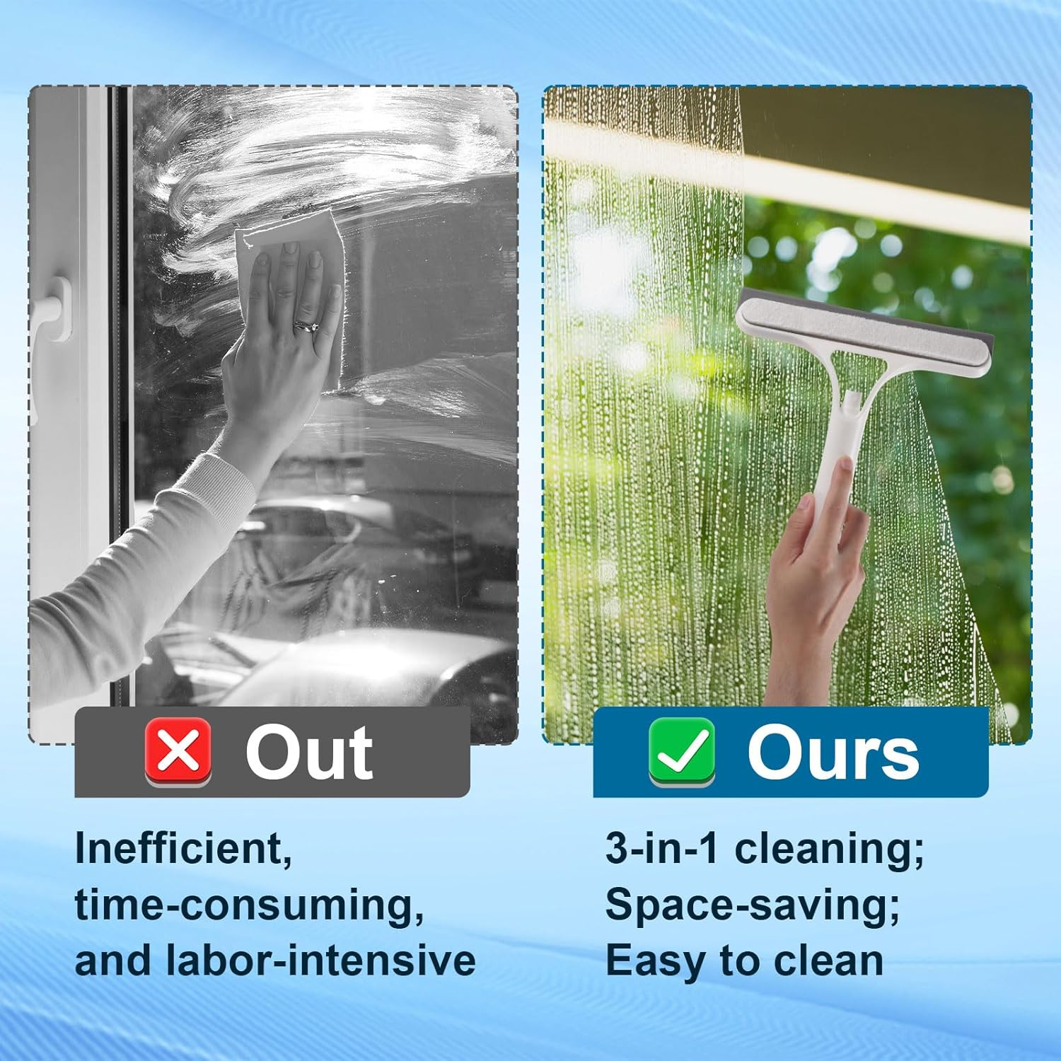 3 in 1 Window Cleaning Scraper with Spray Bottle, Multifunctional Glass Scraper Mirror Squeegee Window Cleaning Tool for Home Kitchen Car Windshield (White)