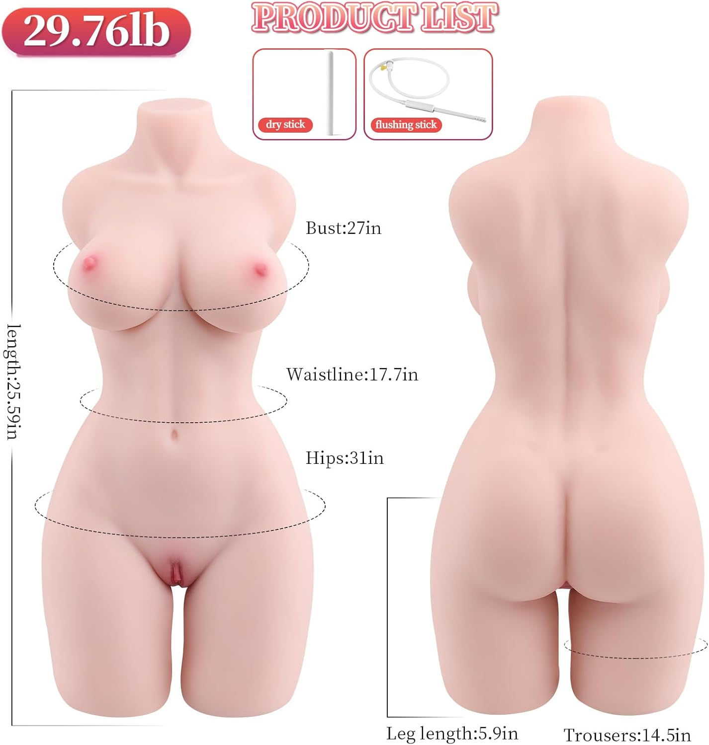 FMEMEYCHFF 29.8LB Sex Doll for Men Masturbator with Soft Breast Tight Pussy & Ass for Vaginal Sex, Male Masturbator Adult Sex Toys Torso Love Dolls for Men Orgasm,3-In-1 Realistic Ideal Toy image number 6