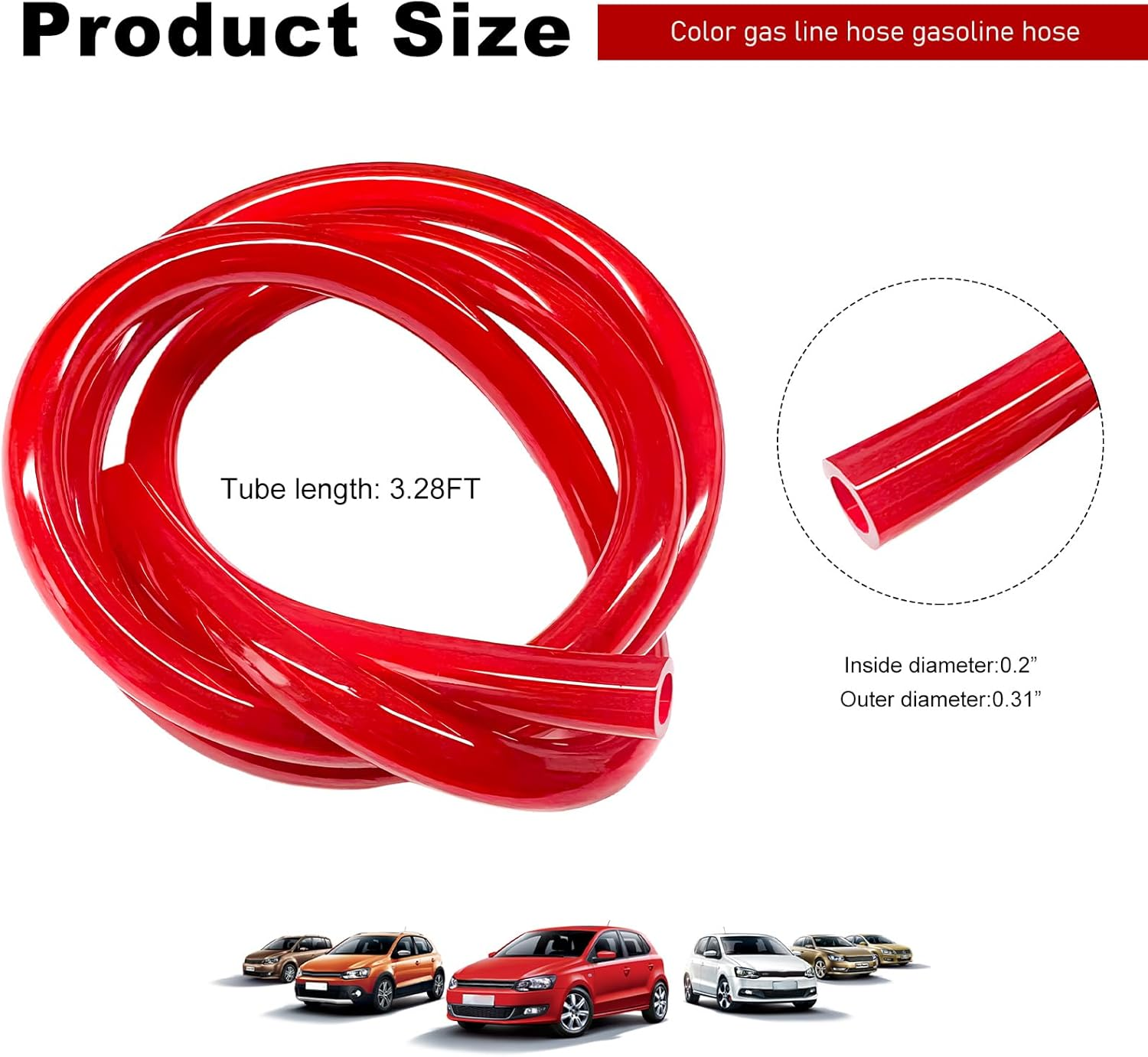 Colorful Fuel Line Hose Tube, Flexible Anticorrosion Silicone Gas Line Petrol Hose Line, Soft High Performance Vacuum Tubing Hose Replacement for Motorcycle Dirt Pit Bike ATV (Red) - Red image number 2