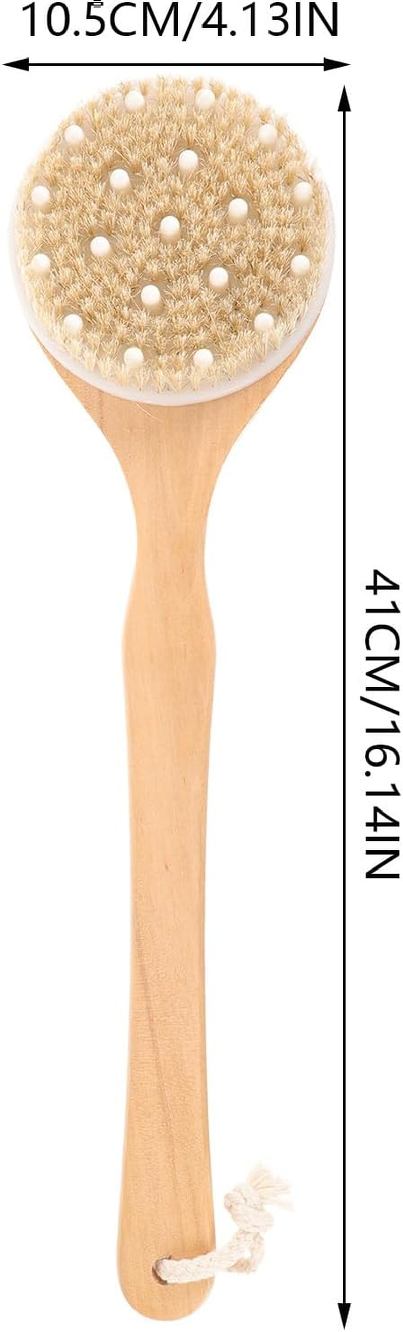 SEWACC Long Handle Boar Bristle Body Brush 41.5X11Cm for Showering and Dry Brushing, Skin Exfoliating Back Scrubber Suitable for Wet and Dry Use in Bathing image number 2