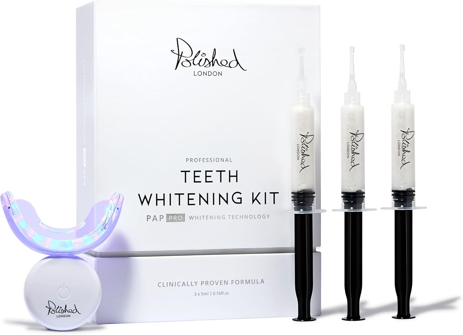 Polished London Teeth Whitening Kit with LED Dual Light ? PAP Pro Formula, Peroxide-Free, Vegan, No Sensitivity, up to 10 Shades Whiter, Enamel Safe, Dentist Approved, Home Use image number 6