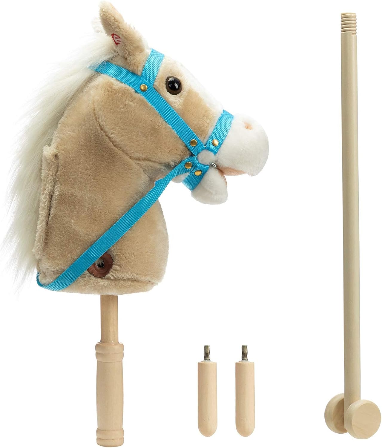 BEJOY Stick Horse with Wood Wheels, Hobby Horse Toy, Real Pony Neighing and Galloping Sounds Plush Toy Beige 36 Inches(Aa Batteries Required) image number 2