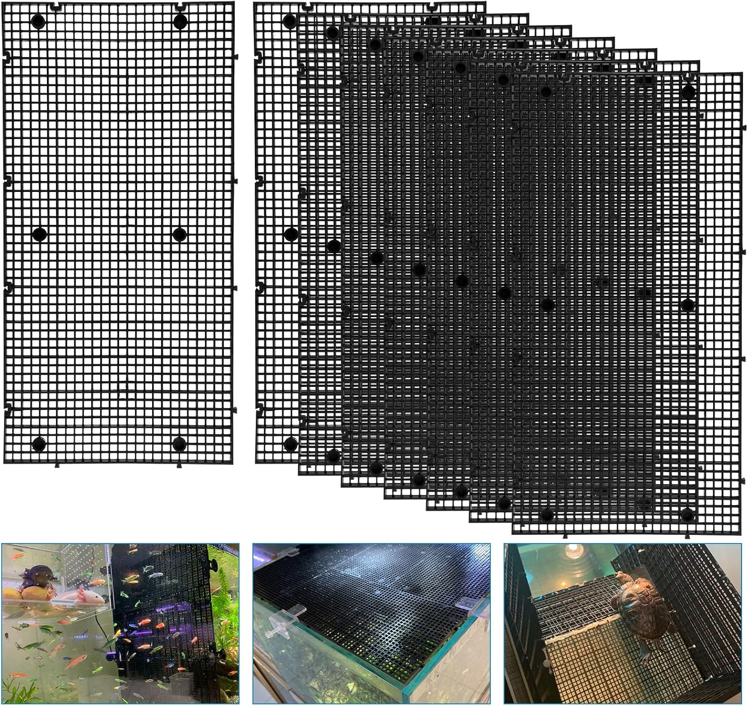 Plastic Egg Crate Grip Panel Fish Tank Divider Aquarium Divider Filter Bottom Fish Tank Isolation Board Egg Crate Tray (Black, 8Pcs 11.8X5.9 Inch with 0.15 Inch Hole) image number 3