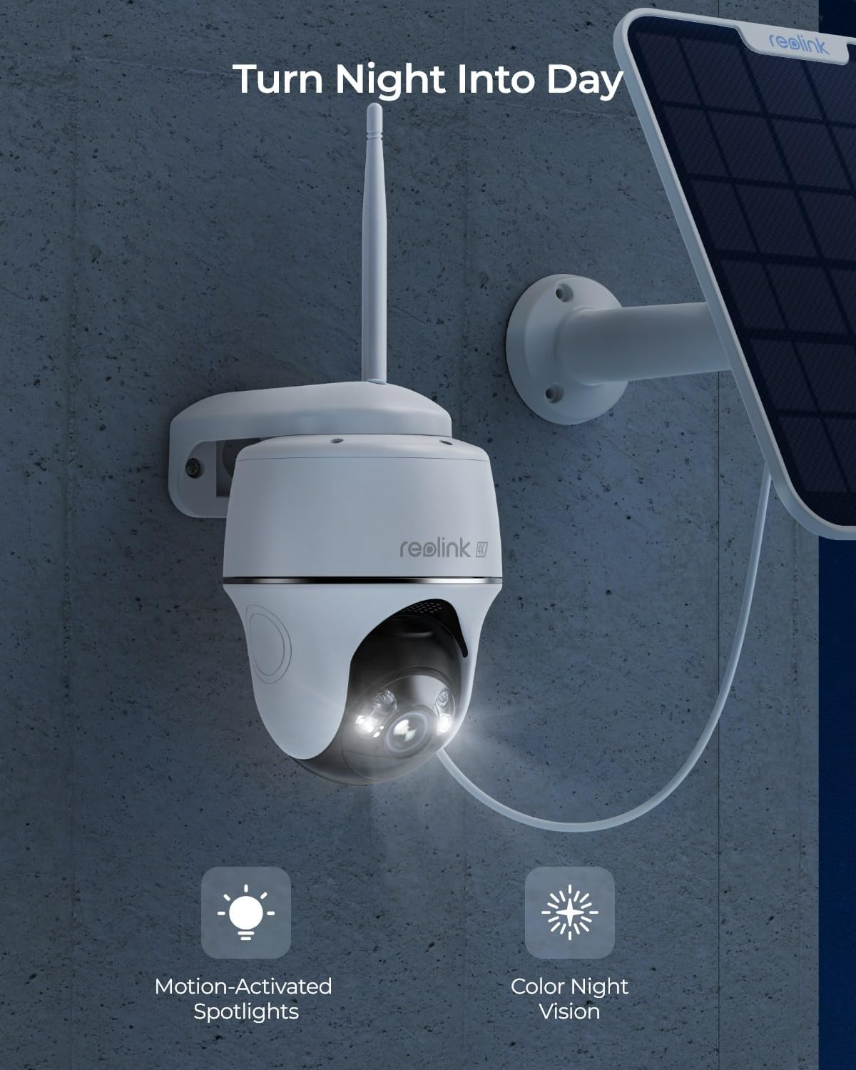 REOLINK First 4K Solar Security Camera Wireless Outdoor, Argus PT 3W Sun-Powered Panel, 360&deg; Pan Tilt Battery Cam with 8MP Color Night Vision, 2.4/5 Ghz Wi-Fi, No Monthly Fee - Black image number 2