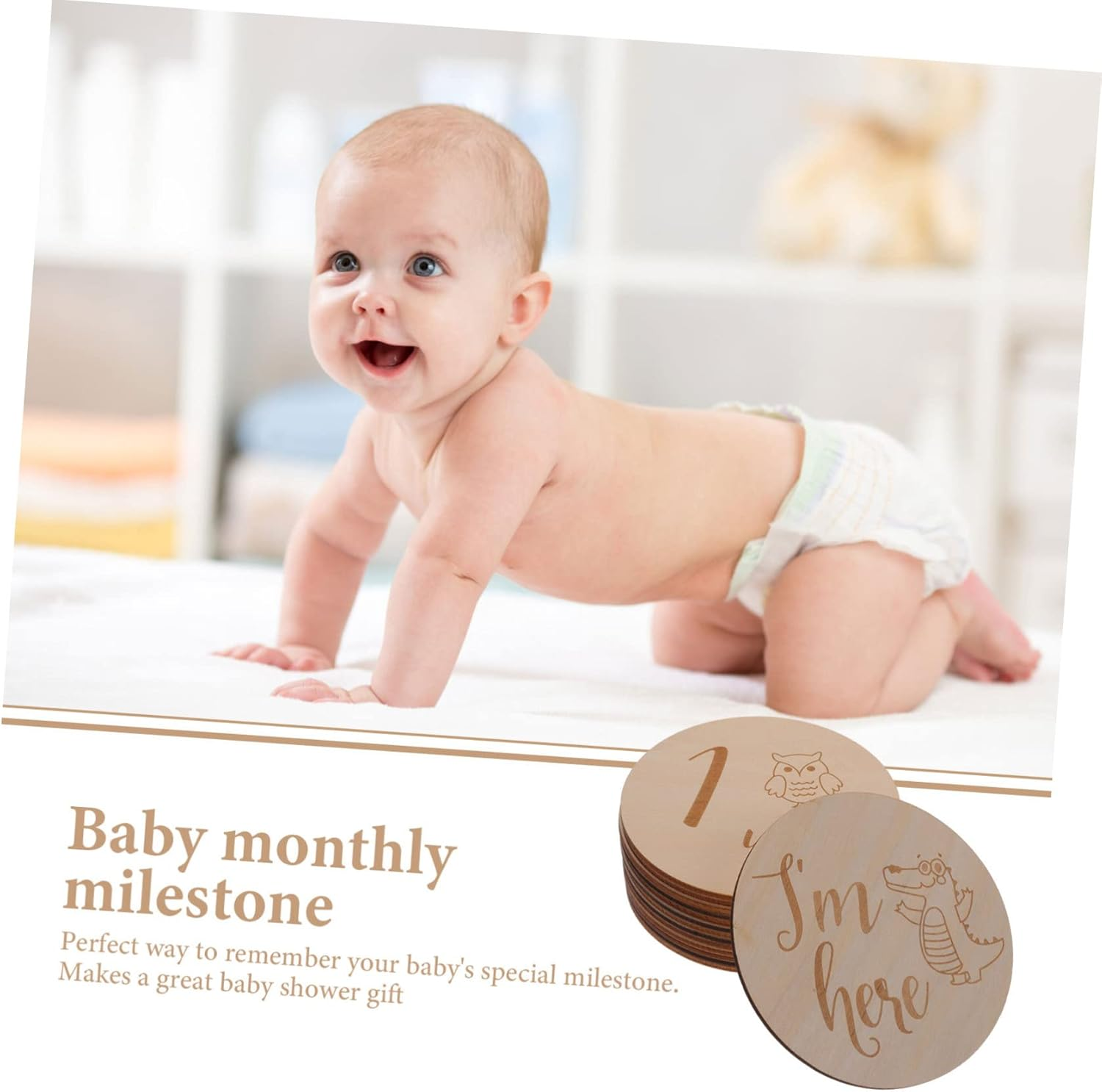ERINGOGO 1 Set Milestone Cards Wooden Monthly Milestone Marker Discs for Newborn Photography for Showers And image number 6