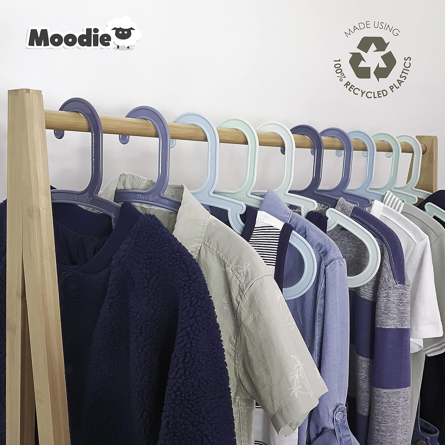 Recycled Plastic Kids Hangers | 13.5" Heavy Duty Kids Clothes Hangers | Bulk Pack Childrens Hangers, Large Child Hangers | Toddler Hangers (2-12Yrs | 25 Pack, Blues) - Bright White image number 4