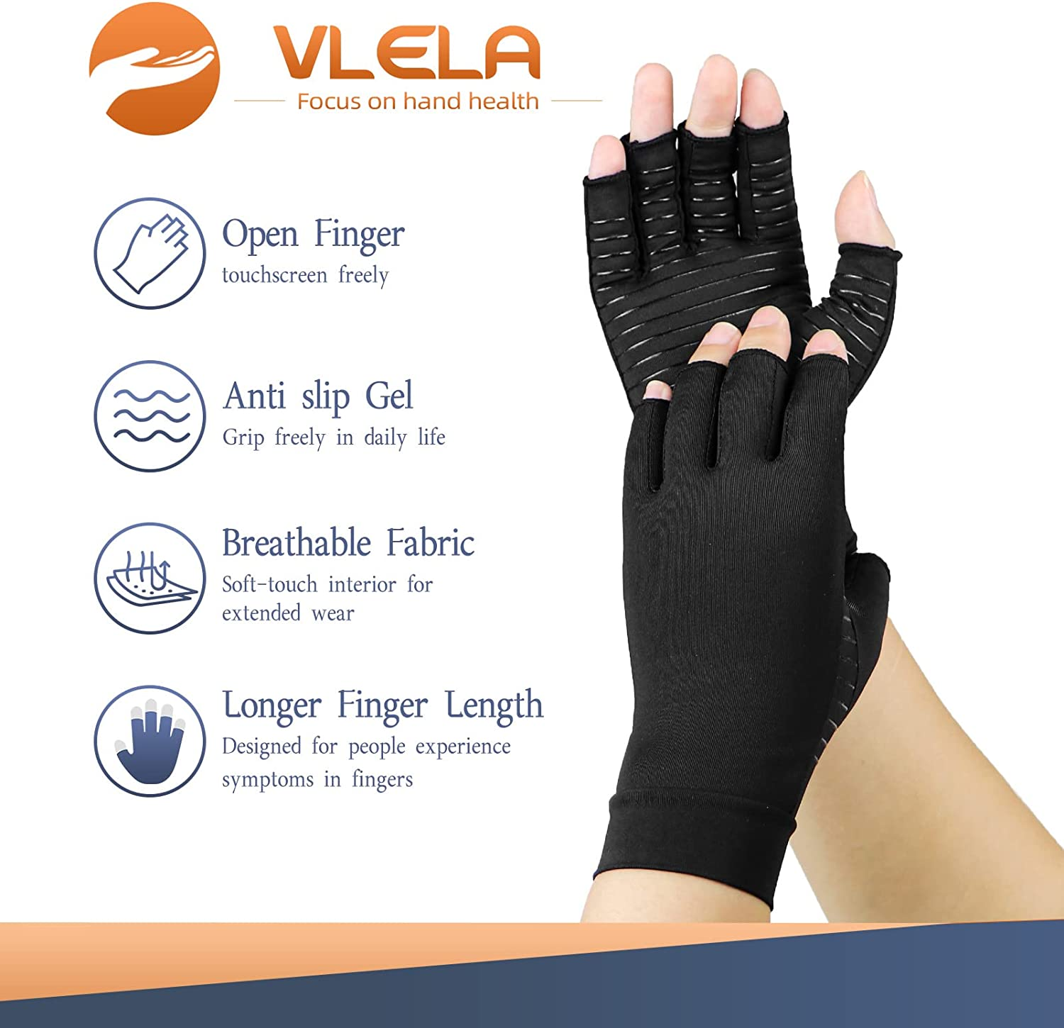 Copper Arthritis Compression Gloves Women Men Relieve Hand Pain Swelling and Carpal Tunnel Fingerless for Typing, Support for Joints image number 6