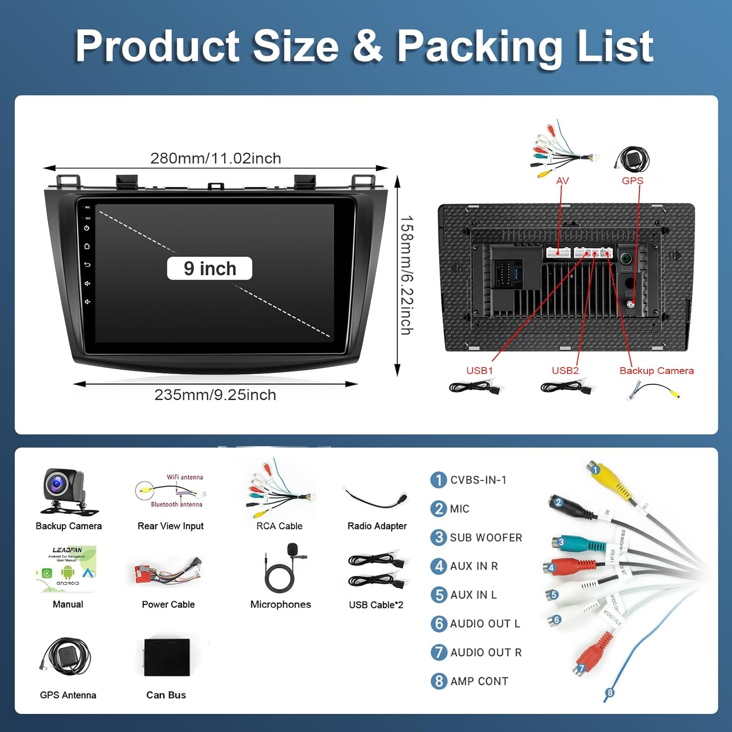 Car Radio for Mazda 3 2009 2010 2011 2012 2013 with Wireless Carplay Android Auto,9 Inch Touch Screen, Bluetooth,Gps,Wifi,Swc,Backup Camera image number 5
