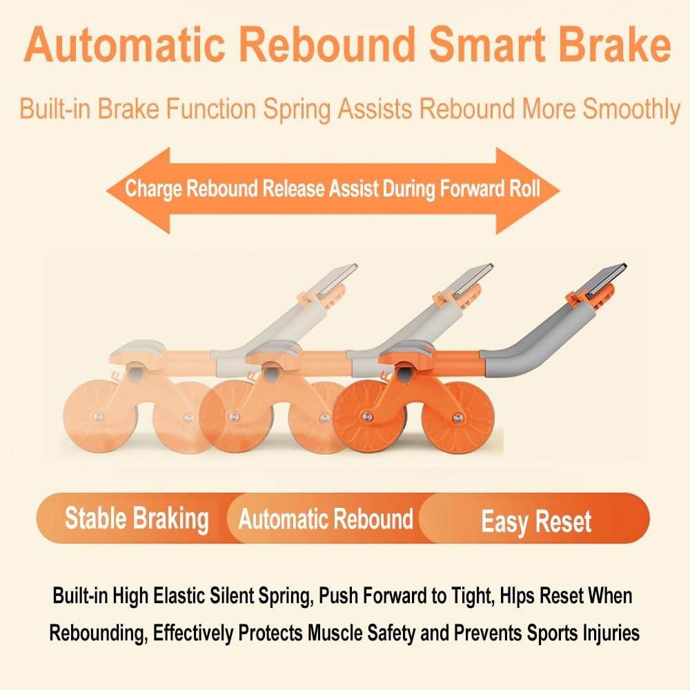 Ab Roller Wheel, 2 in 1 Upgrade Elbow Support Automatic Rebound Abdominal Exercise Wheel, Abs Workout Equipment for Home Gym Fitness, New Core Strength Training Wheel with Time & Mat image number 6