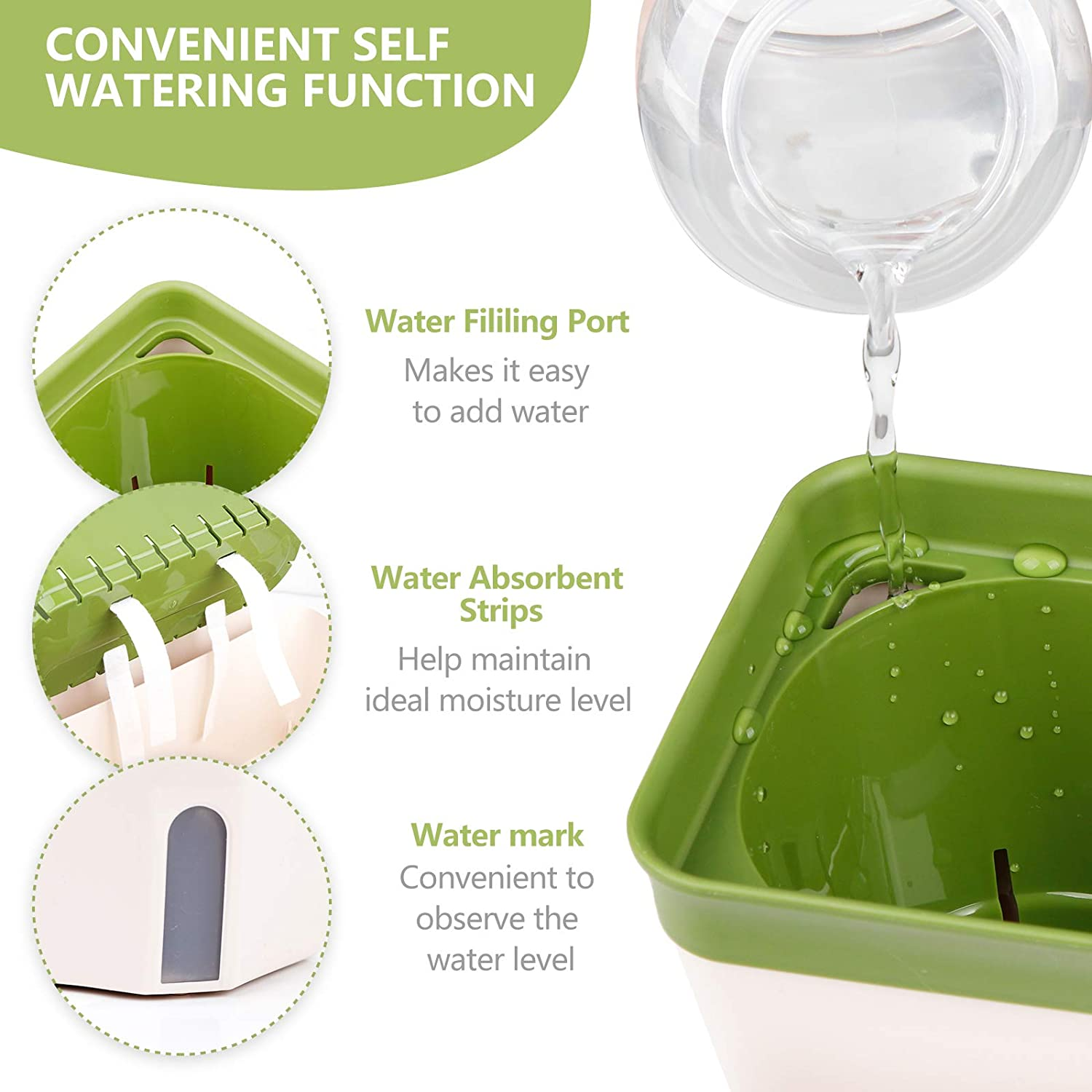 Ourwarm Windowsill Herb Planter Box, Set of 3, Self Watering Plant Pots, 10.5 Inch Rectangular Planter Pots, Decorative Garden Flower Pots for Indoor Plants, Herbs, Vegetables, Flowers (3 Colors)