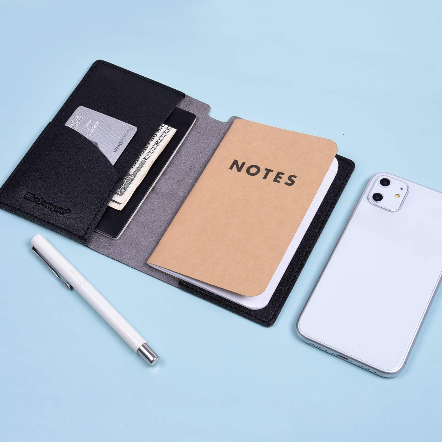 Journal Cover, 2 Pack Wisdompro PU Leather Notebook Cover for Field Notes, or Other 3.5" X 5.5" Pocket Notebooks - Black image number 1