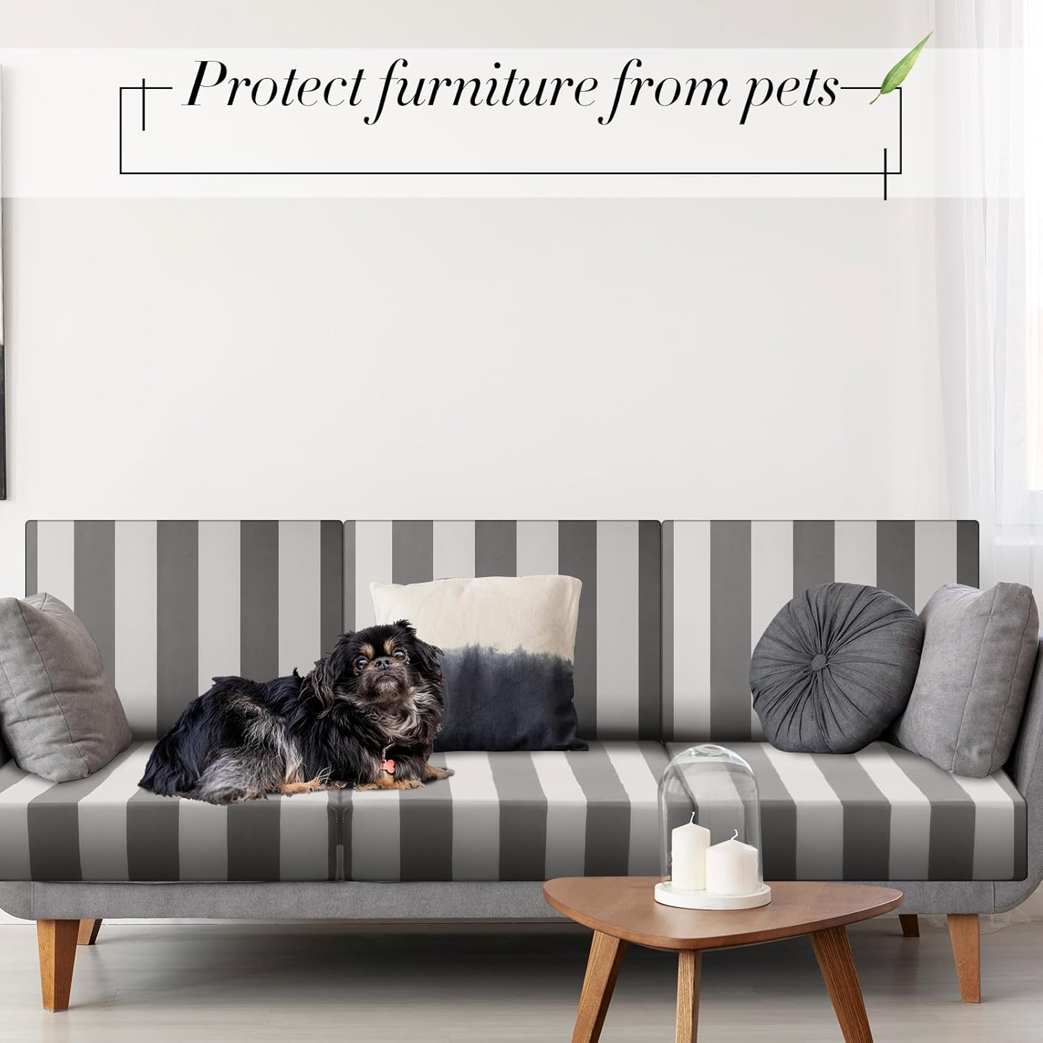 Newwiee 8Pcs Outdoor Stretch Cushion Covers Patio Stripe Sofa Cushion Cover Slipcovers Replacement Patio Furniture Couch Cushions Cover Chair Seat Cover Washable Soft Protector for Pet (Gray) image number 3