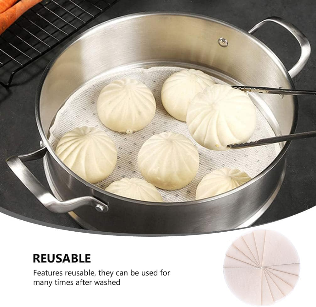 WEZCHUGHAOL 30Pcs round Steamer Liners, 26X26X0.2 Inch Reusable Steamer Mats for Soup Dumplings, Buns, Dim Sum - Natural Food-Grade Cooking Liners image number 4