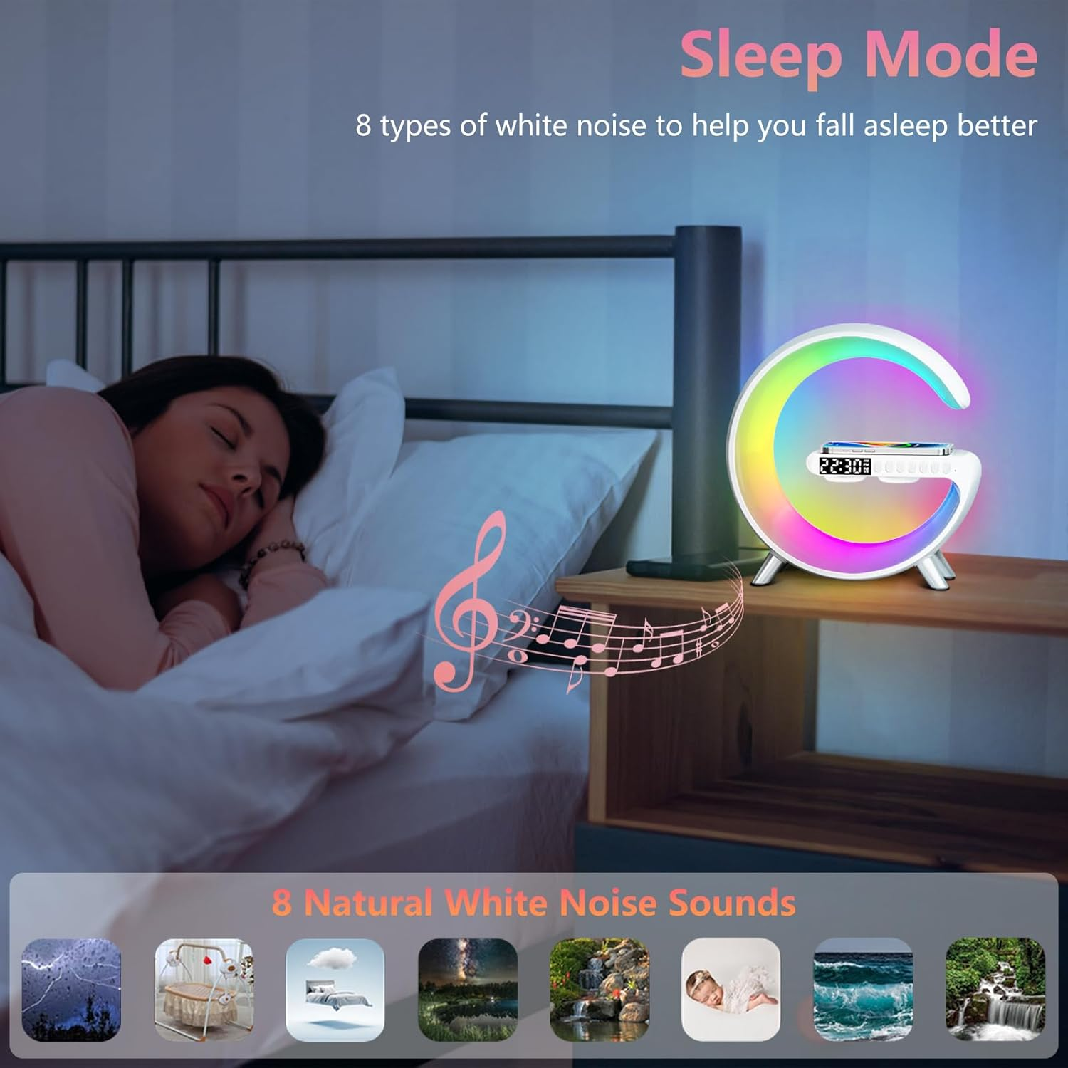 Smart LED Table Lamp, Wireless Charger Atmosphere Lamp, 4-In-1 Wireless Charger, Night Light, Alarm Clock, and Bluetooth Speaker with App Control, Night Lamp for Home Decor, Bedroom, Office image number 5