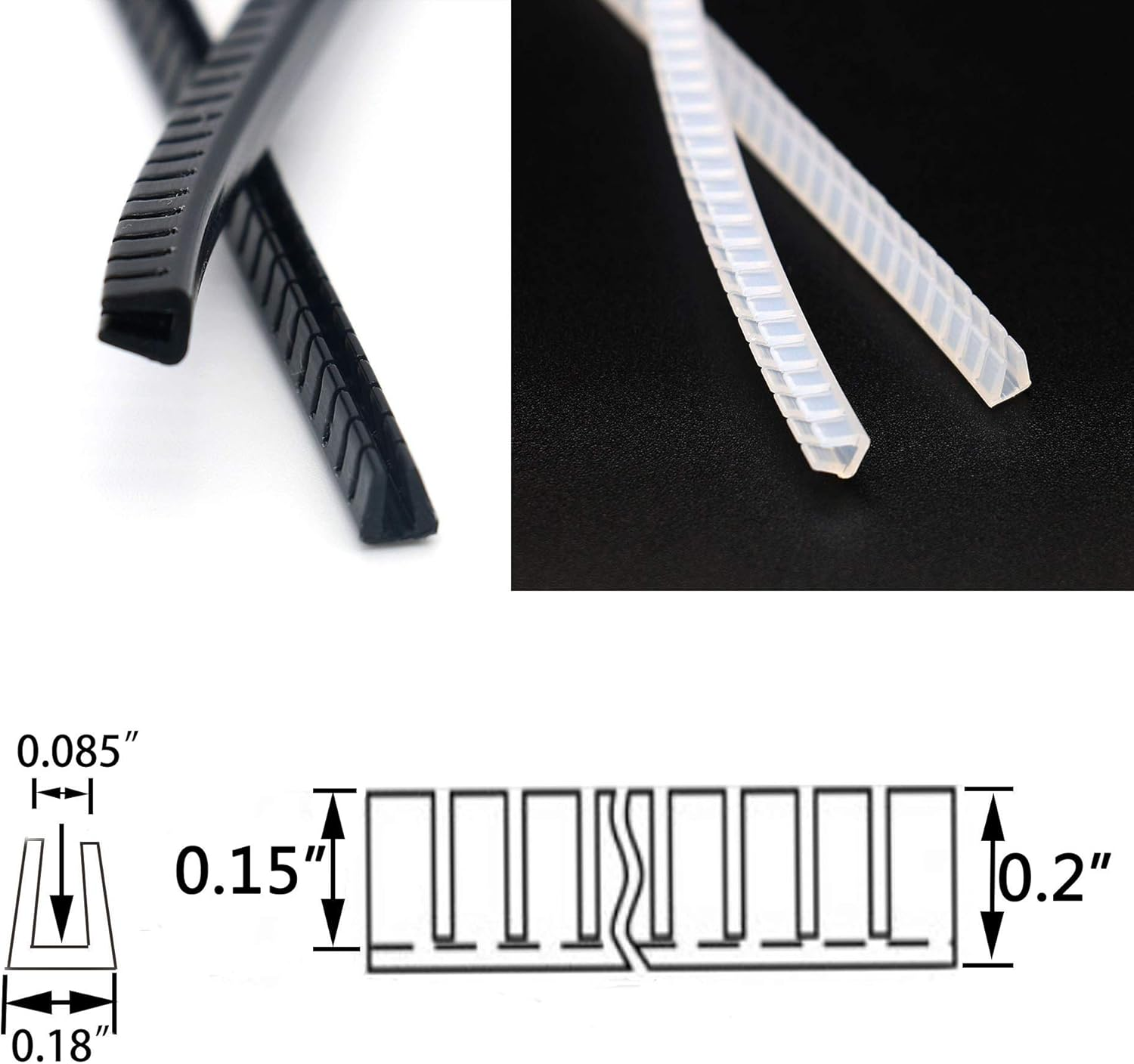 Flexible Sharp and Rough Edge Trim Protector, Push-In Edge Shield for Steel Panels, Wood Panels, Glass and Plastic Panels, Fits 0.07"-0.085" Thickness Edge, Black, White, 32'