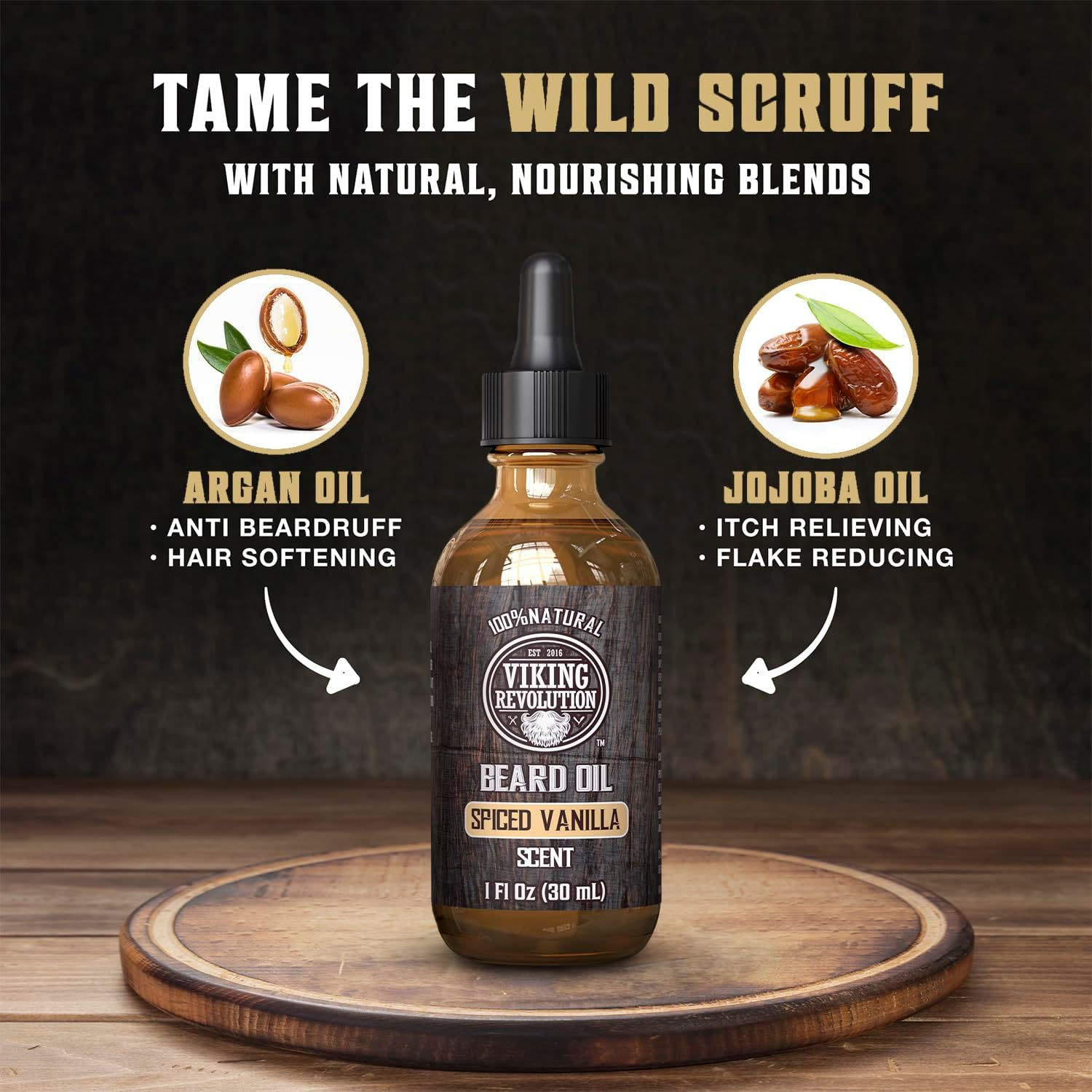 Viking Revolution - Beard Oil - Natural Beard Oil Men with Argan & Jojoba Oil - Softens, Smooths & Strengthens - Gifts for Men - Spiced Vanilla - 30Ml image number 2