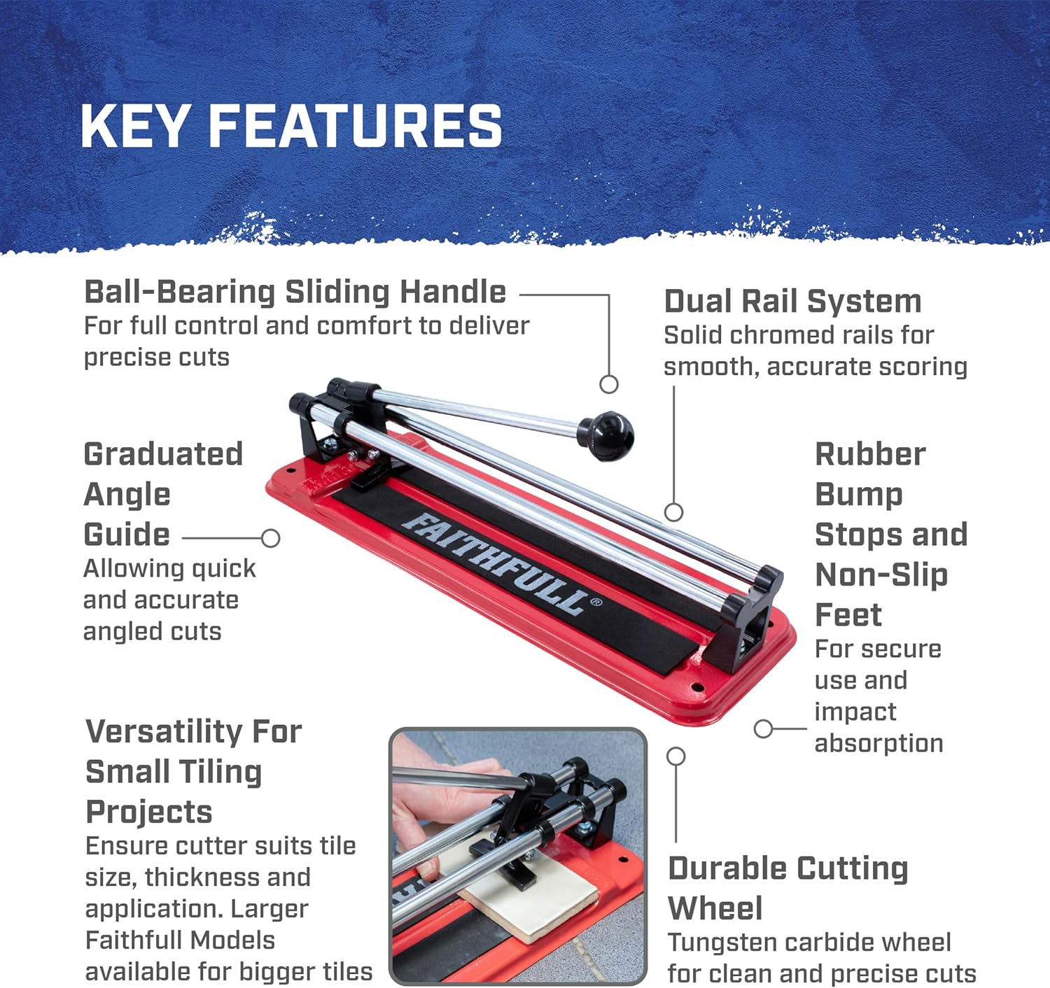 Faithfull FAITLC300 Wall and Floor Tile Cutter 300Mm (12In) Square, 210Mm Diagonal, 10Mm Thick Cutting Capacity image number 6