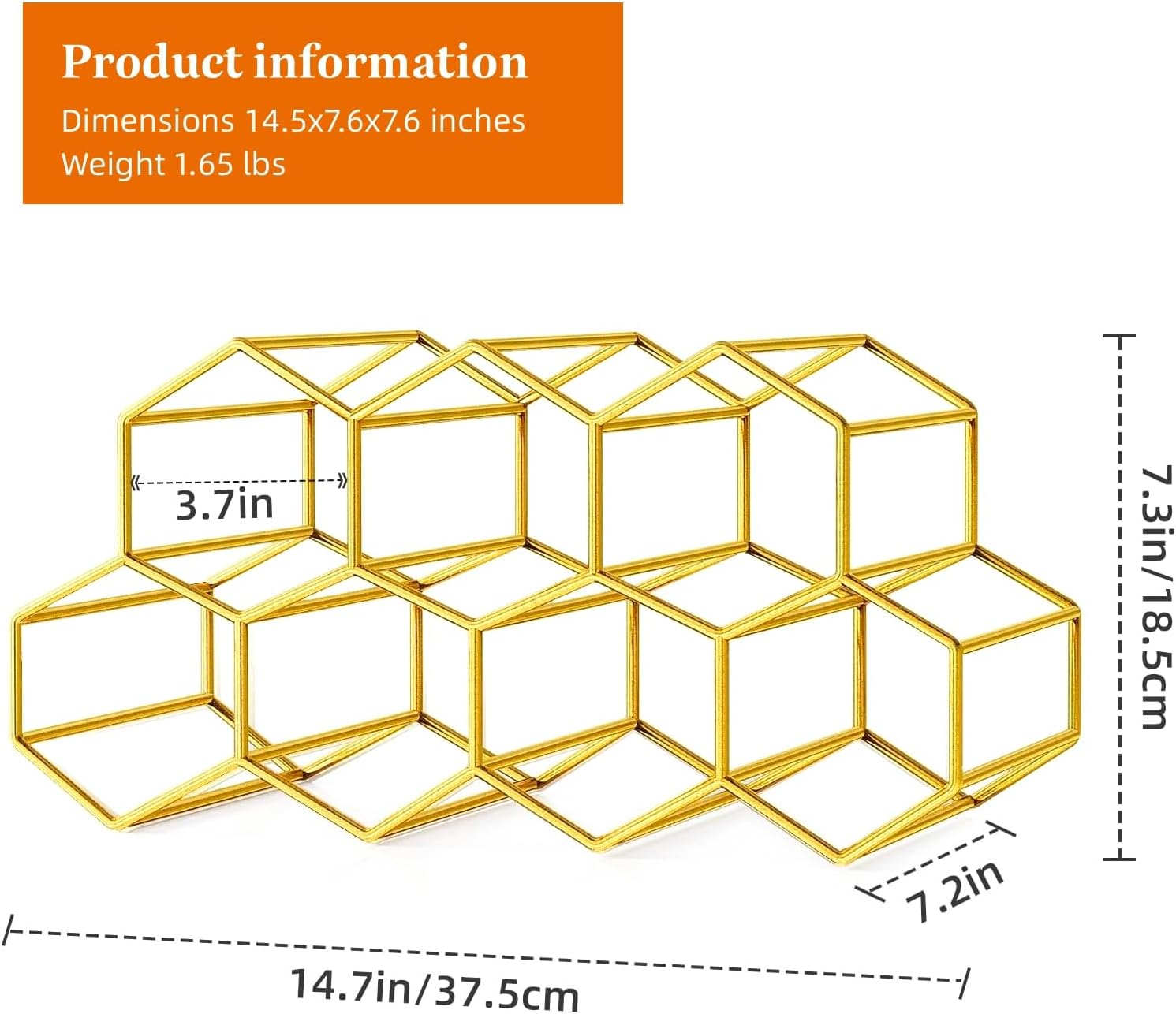 Urban Deco 9-Bottle Wine Rack - Industrial Metal Storage Shelf, No Assembly Space-Saving Design for Kitchen Countertop/Coffee Bar/Pantry (Gold, 9 Bottles) - Gold image number 5