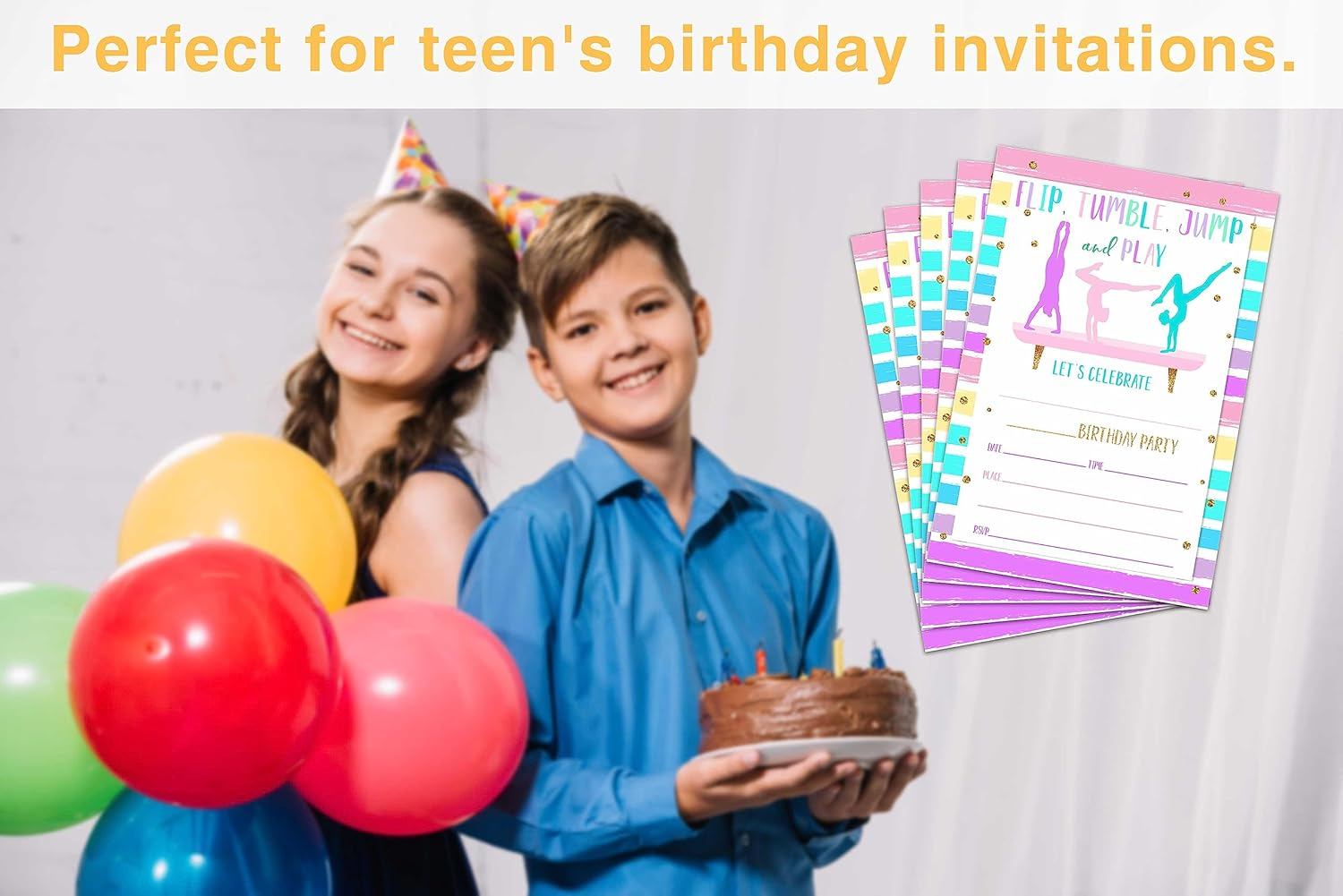 Gymnastics Birthday Invitations, Gymnastics Theme Birthday Party Invitations for Girls Boys Kids, Jump Tumble and Play Fill in Birthday Party Invites, Decorations, 20 Invitations with Envelopes (D04) image number 4