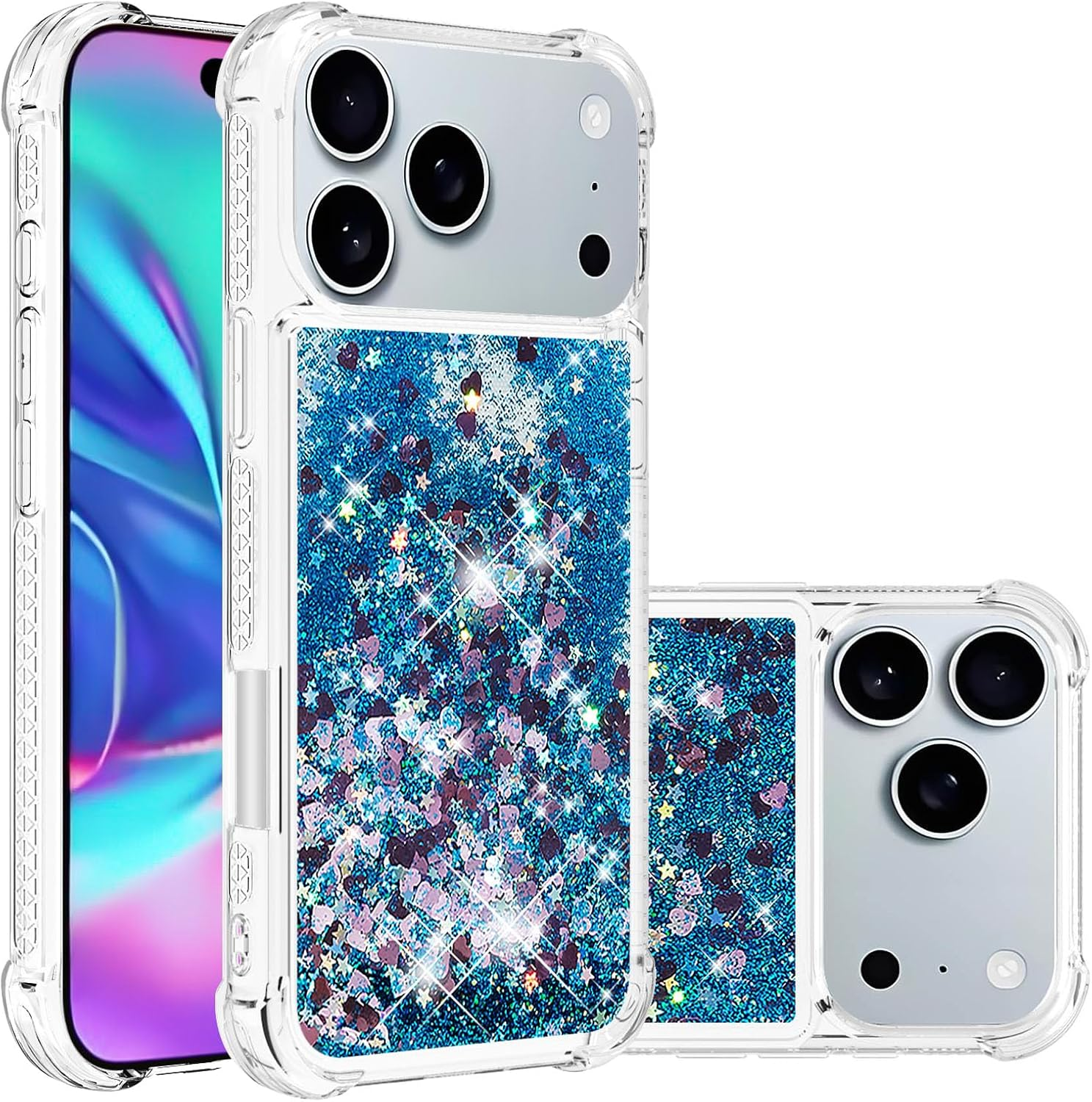 COTDINFOR Case for Iphone 17 Glitter Cover Liquid Shockproof Transparent Mobile Phone Case Quicksand Flowing Protective Case Silicone Mobile Phone Case for Iphone 17 Purple YBWTLS.