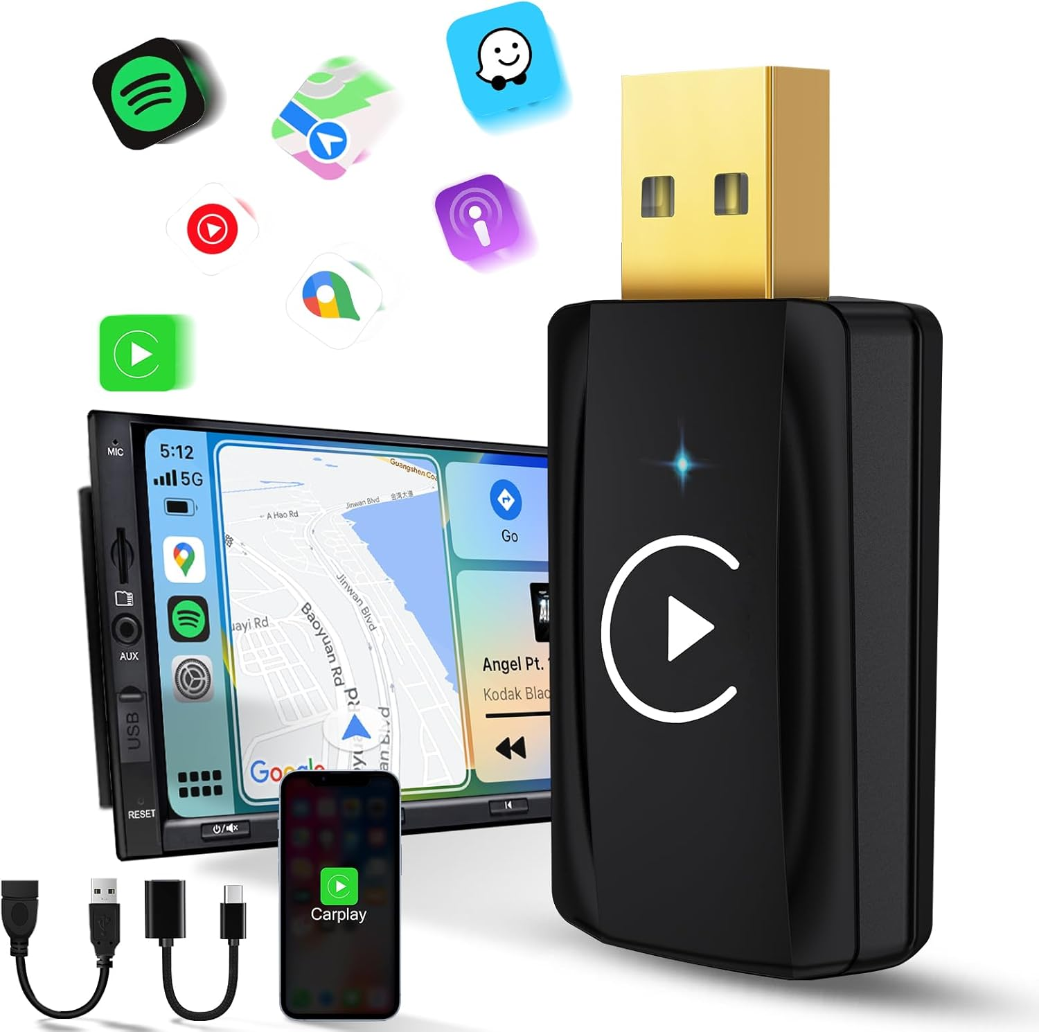 MSXTTLY Wireless Carplay Adapter Small Car Play Dongle Mini Carplay Wireless Adapter, Compatible for Apple Compatible for Iphone Ios 11+ for OEM Wired Car Model, Deep Space Black image number 3