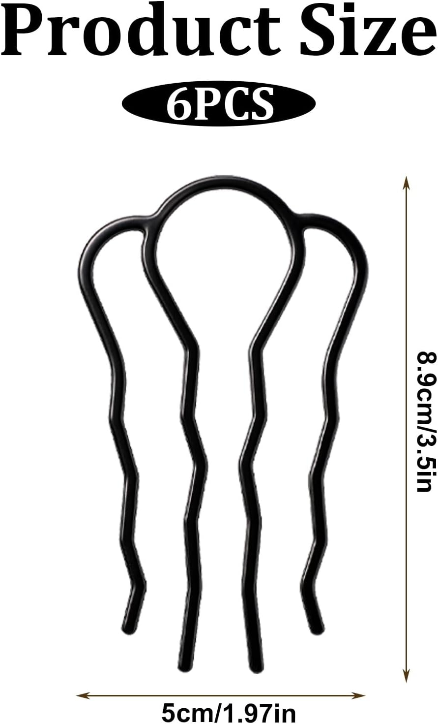 6 Piece Metal Hair Fork French Twist Comb for Updo Bun Hair Side Combs U-Shape Haire Fork Clip Hairs Styling Tool Messy Bun Maker Vintage Hairstyle Accessories for Women Hairs Accessories (Black) image number 2