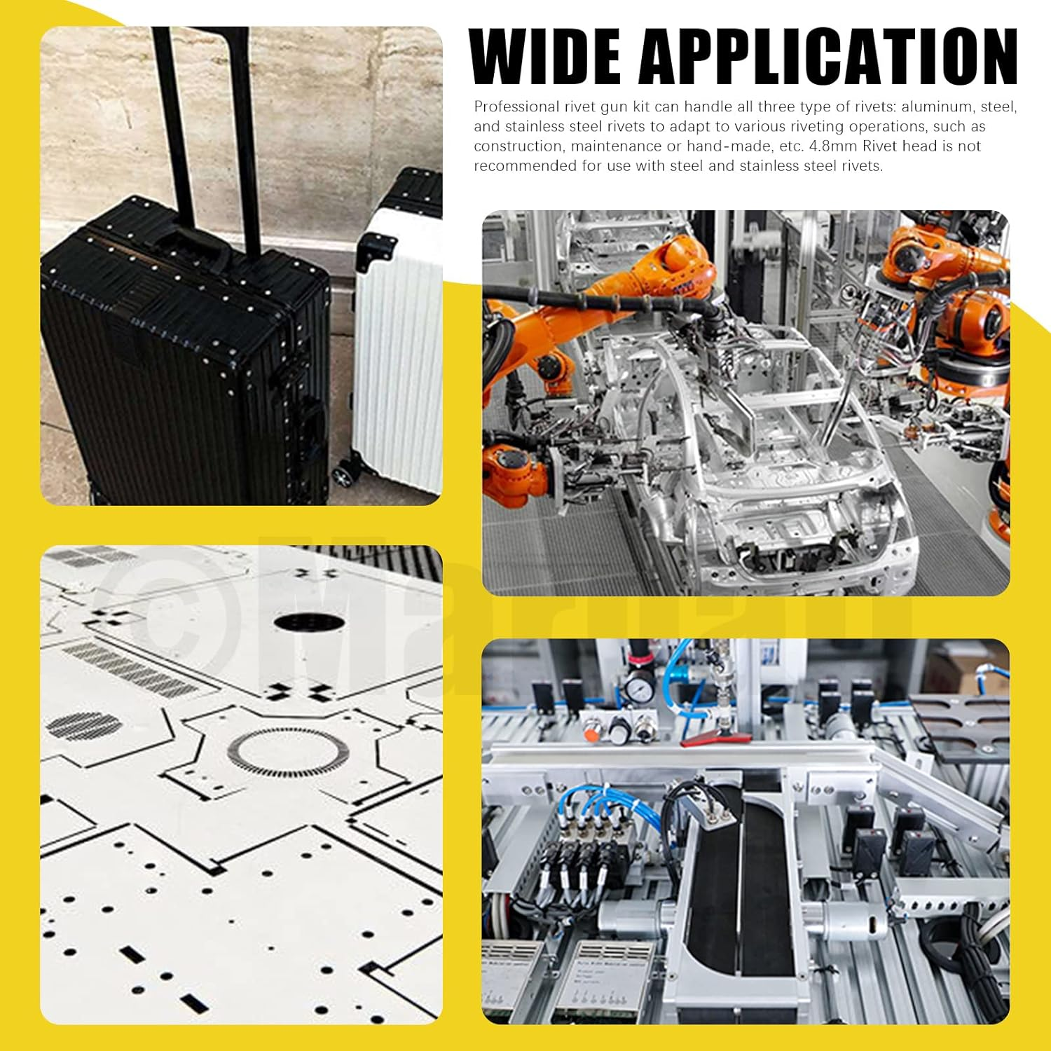 121Pcs 8 Inch Rivet Gun with 120Pcs Blind Rivets, M2.4 M3.2 M4 M4.8 Aluminum Manual Pop Rivets Tool Heavy Duty Riveter Tool for Automotive Metal Sheets Repair image number 5