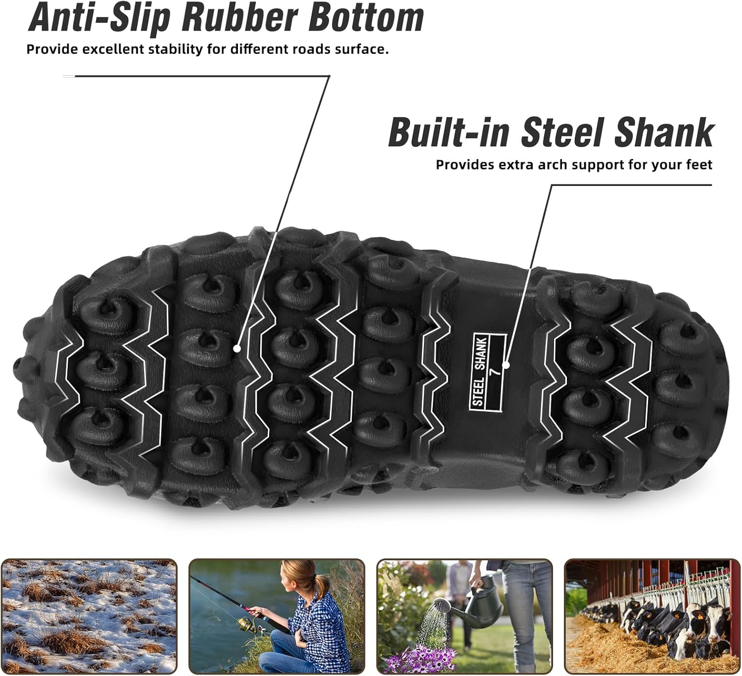 Trudave Rubber Boots for Women with Steel Shank, 6Mm Neoprene Mid Calf Rain Boots, Waterproof Insulated Mud Work Boots All Season, Size 5-11 image number 5