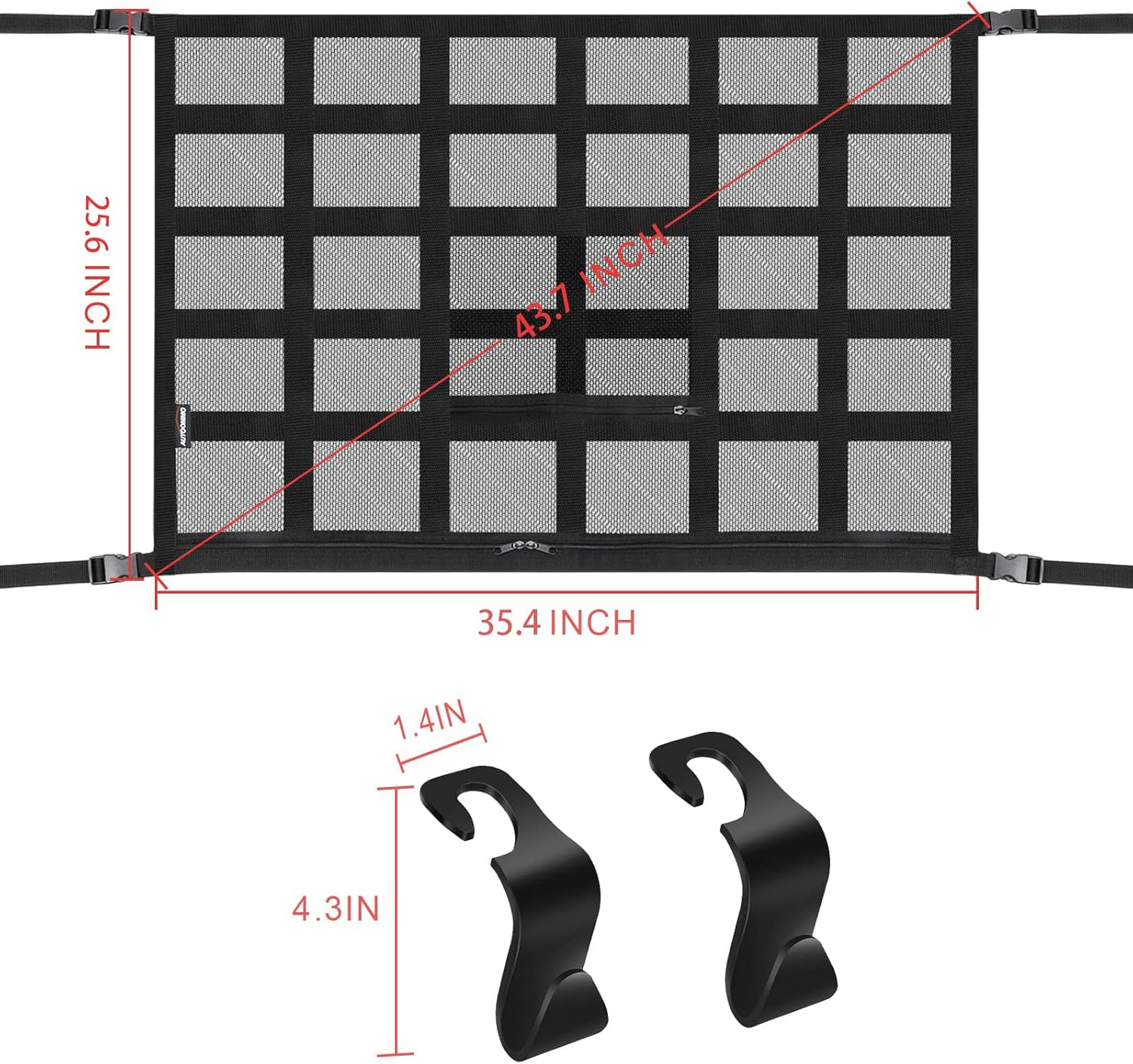 Ceiling Storage Net,Retrosohoo Upgraded Car Ceiling Cargo Net Pocket, 35.4 Inches &times; 25.6 Inches .Strengthen Load-Bearing Adjustable Double-Layer Mesh Car Roof Organizer for SUV Long Trip Camping image number 2