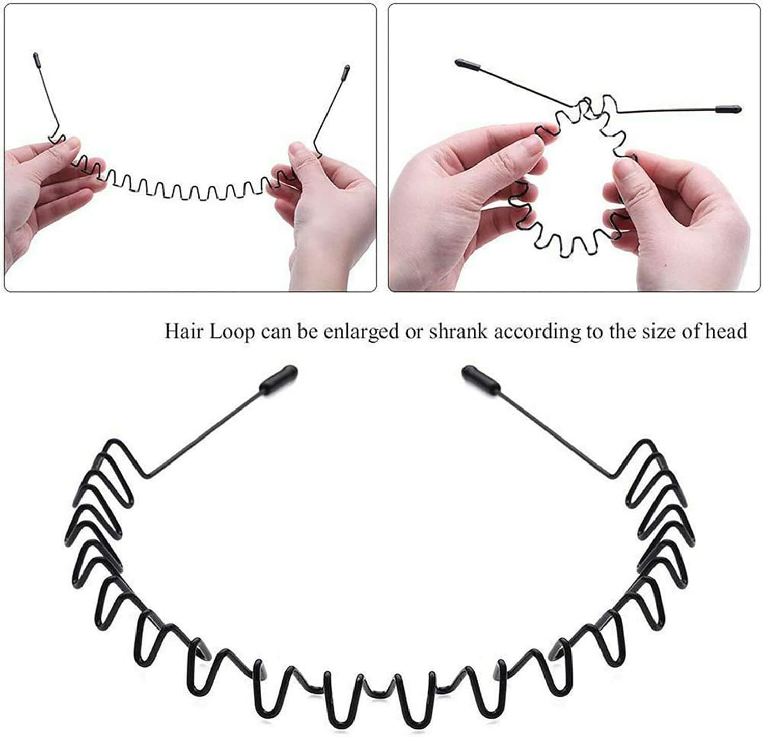 6 Pcs Metal Hair Bands, Spring Wavy Hoop Unisex Black Headband Slicked Back Non Slip Sports Hairband for Women Men, Elastic Non Slip Simple Headwear Accessories image number 6